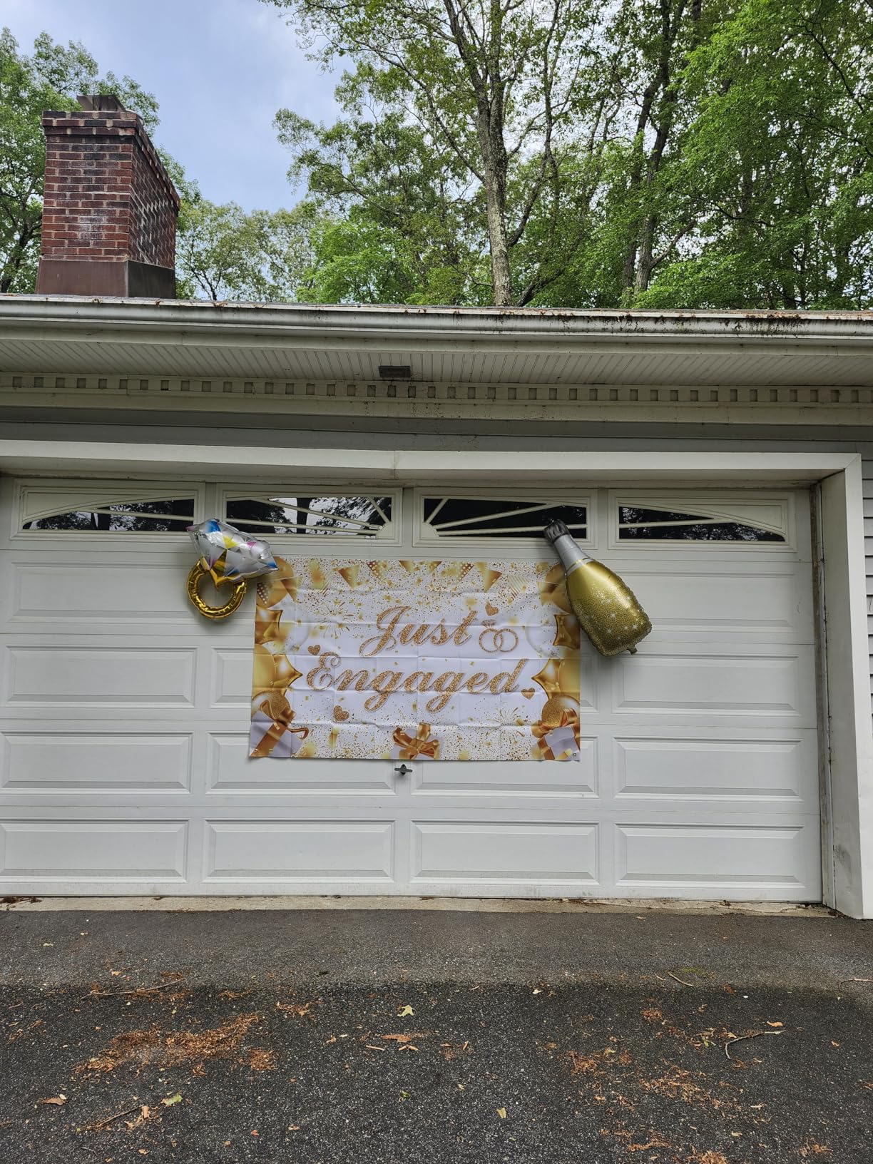 Vlipoeasn Gold Engagement Party Decorations for Couple, Just Engaged Backdrop Banner, Cake Topper, Honeycomb, Hanging Swirls customer photo 2