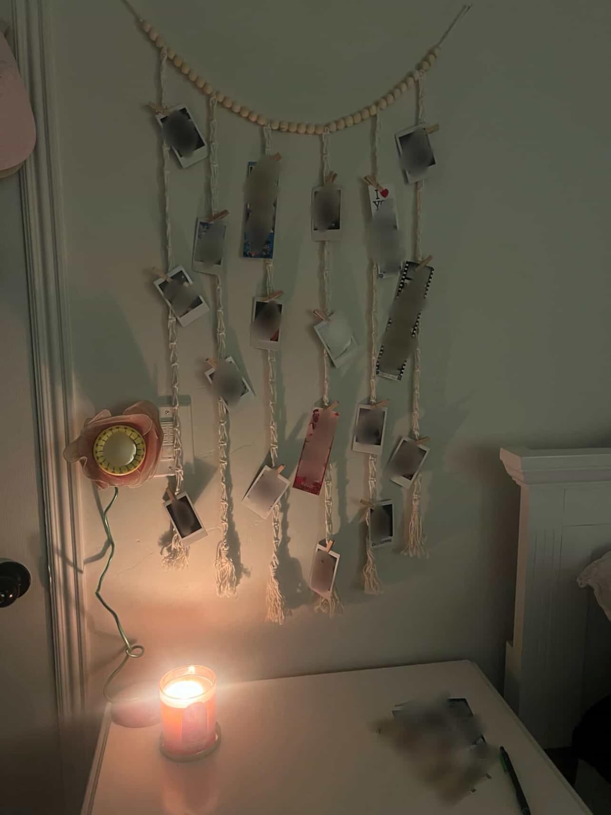 Mkono Macrame Hanging Photo Display Wall Decor with String Lights, Boho Wooden Beads Garland Collage Picture Card Frame Holder with 30 Clips for Bedroom Living Room Dorm, Teen Girls Christmas Gifts customer photo 1