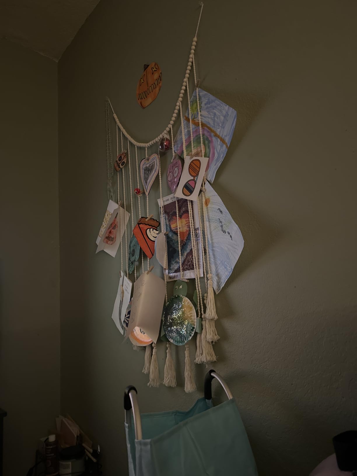 Macrame Hanging Photo Display Boho Wall Decor with String Lights Wooden Beads Garland Picture Frame Collage Holder with 30 Clips for Room, Bedroom, Dorm, Christmas Teenage Teen Girl Gifts (Beige, Medium) customer photo 2