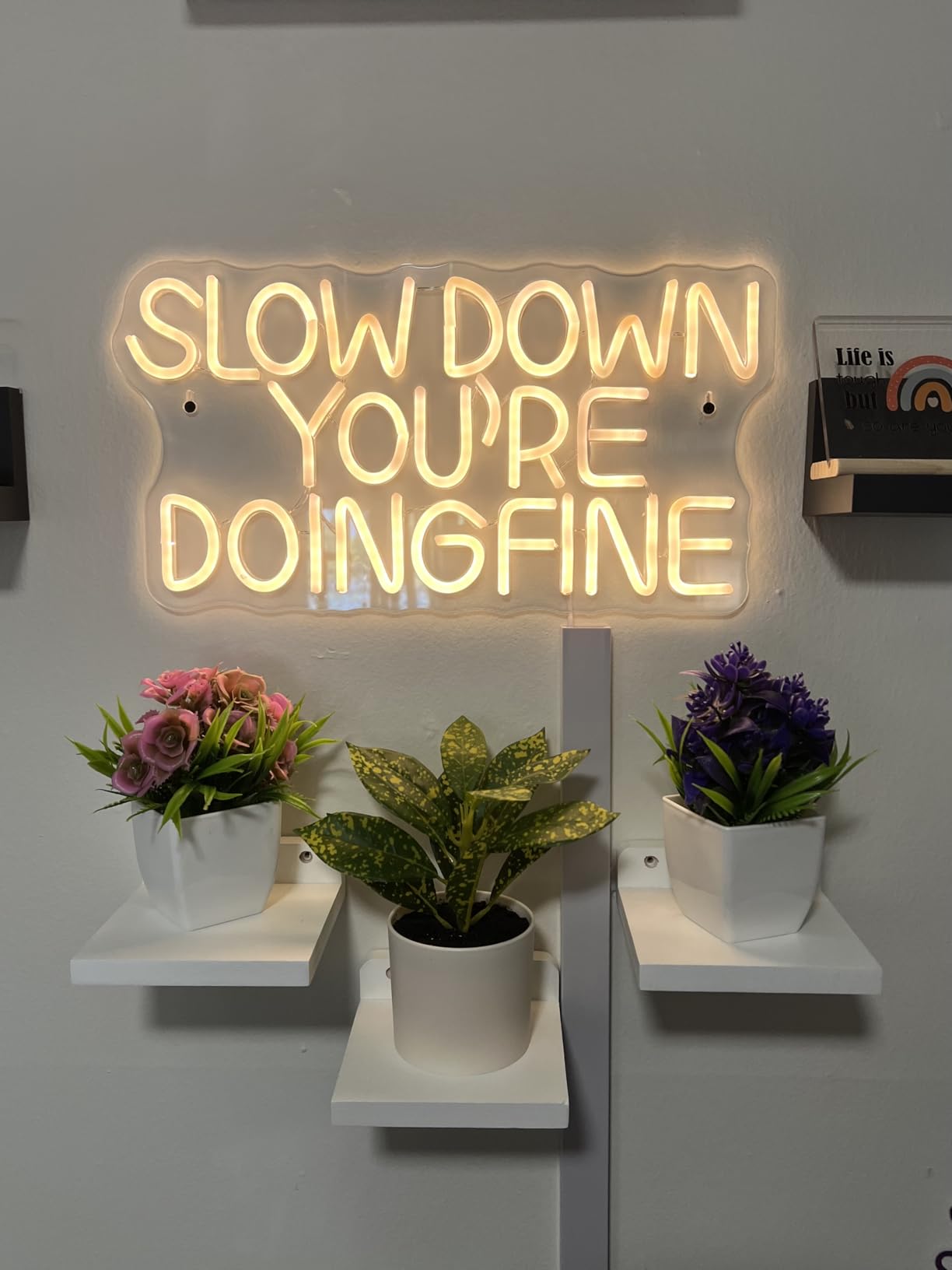 Slow Down You are Doing Fine Neon Signs for Wall Decor,Dimmable Positive Inspirational Neon Light, Uplifting Quote Wall Art Daily Reminder Trendy Wall Art for Man Cave Classroom Party Gifts(15.7 * 8.2in) customer photo 1