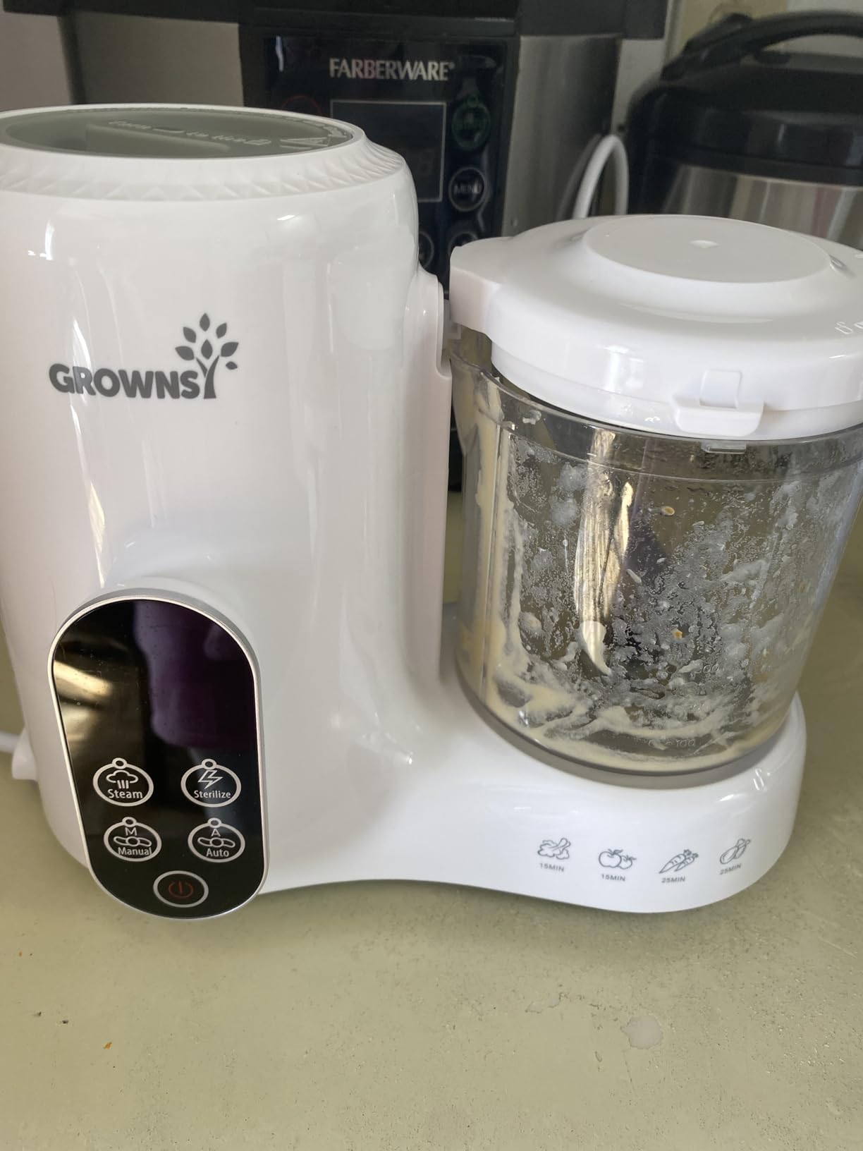 Grownsy Baby Food Maker with Steam Basket, One Step Baby Food Processor Steamer Puree Blender Grinder Mills Machine, Auto Cooking Grinding and Sterili-zing for Healthy Homemade Baby Food, White customer photo 2