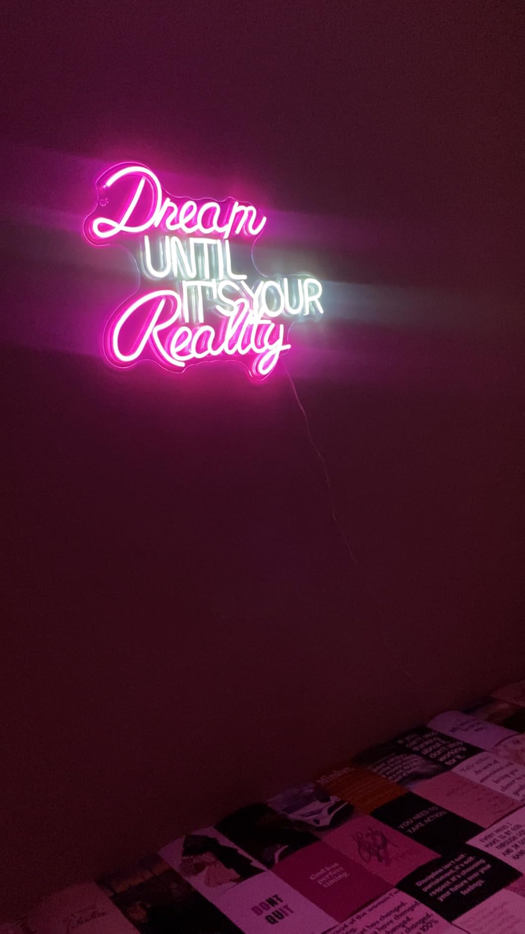 Dream Until Its Your Reality LED Neon Light,Pink Neon Sign，Bedroom, study, classroom and office decoration.16.9x12.6in 5V USB Decor, customer photo 1
