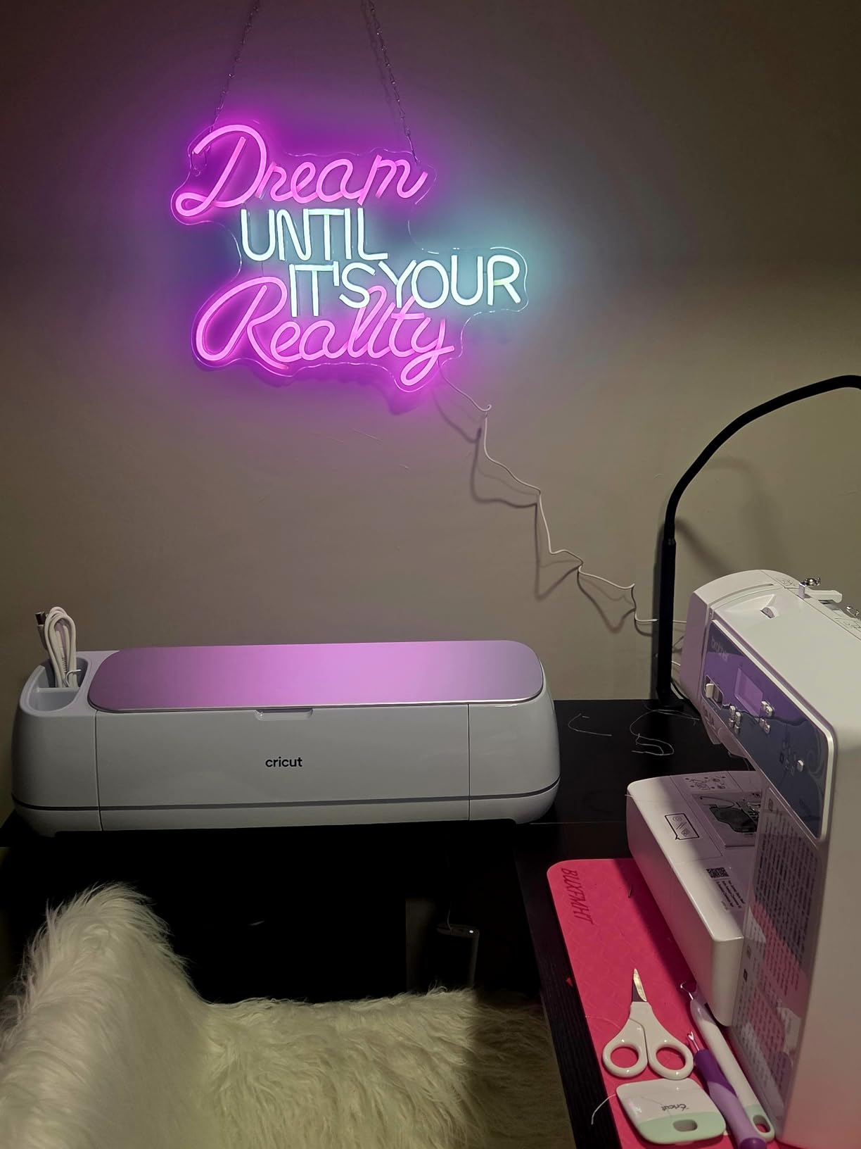 Dream Until Its Your Reality LED Neon Light,Pink Neon Sign，Bedroom, study, classroom and office decoration.16.9x12.6in 5V USB Decor, customer photo 2