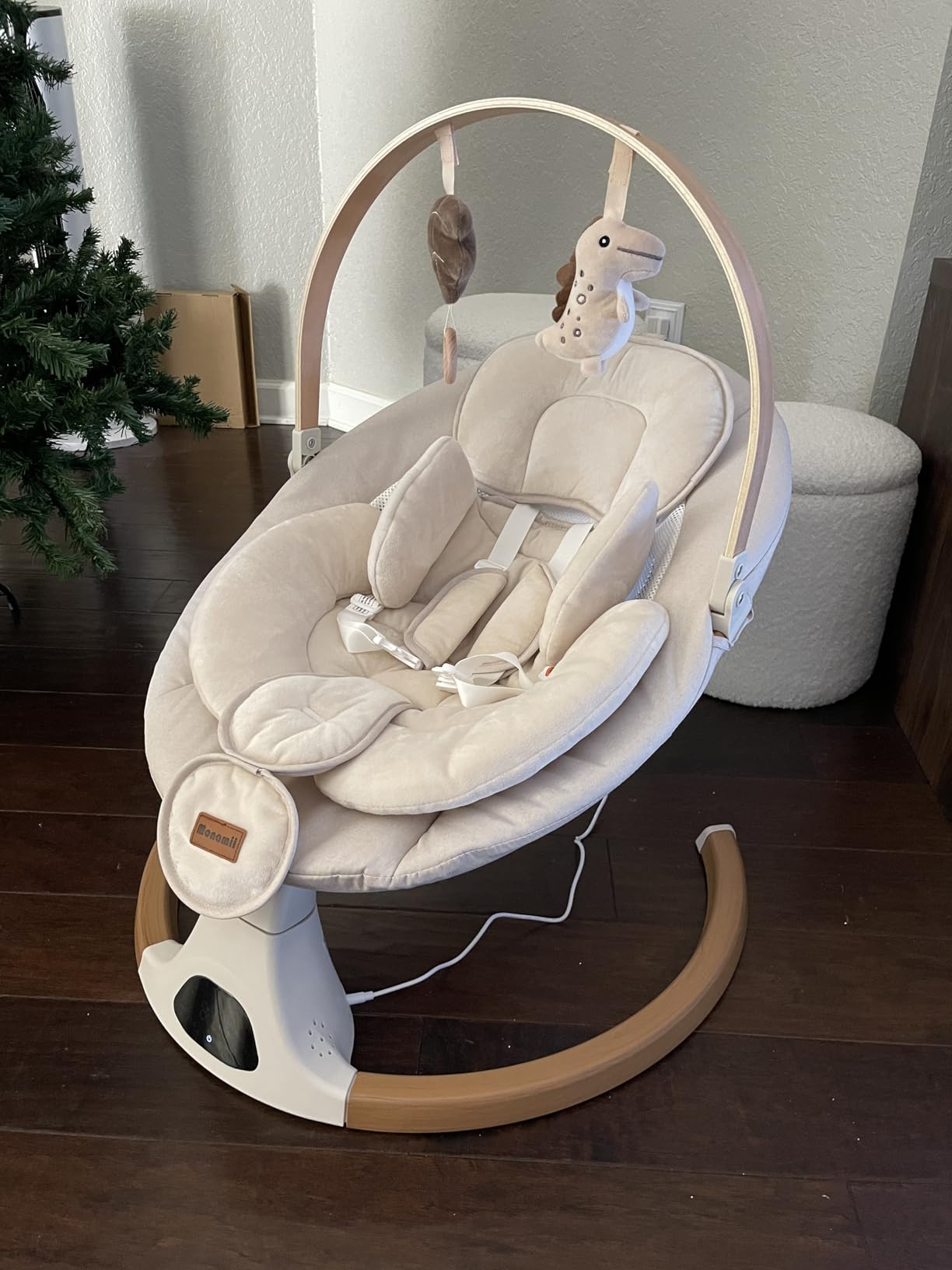 Baby Swings for Infants, Monamii Baby Swing, Bluetooth Infant Swing with Music Speaker, 5 Speeds and Remote Control, Indoor & Outdoor Use (Light Grey) customer photo 1