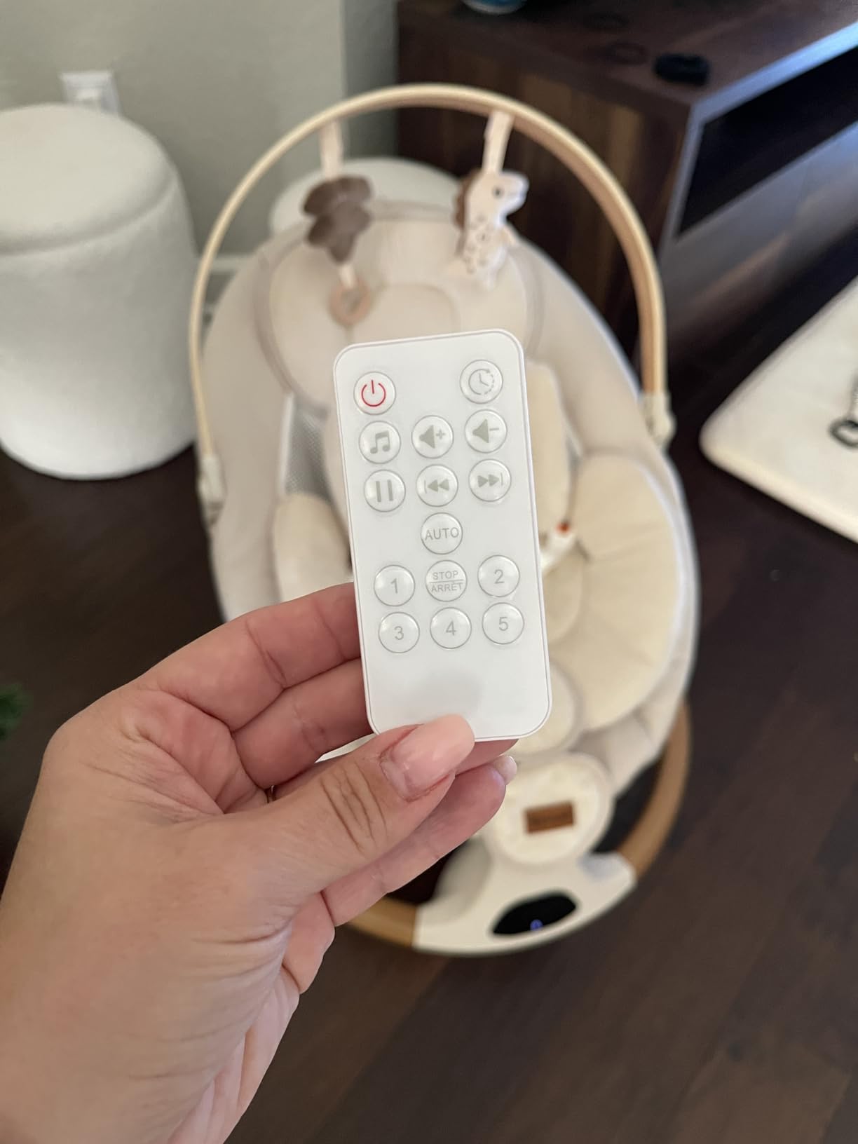 Baby Swings for Infants, Monamii Baby Swing, Bluetooth Infant Swing with Music Speaker, 5 Speeds and Remote Control, Indoor & Outdoor Use (Light Grey) customer photo 2