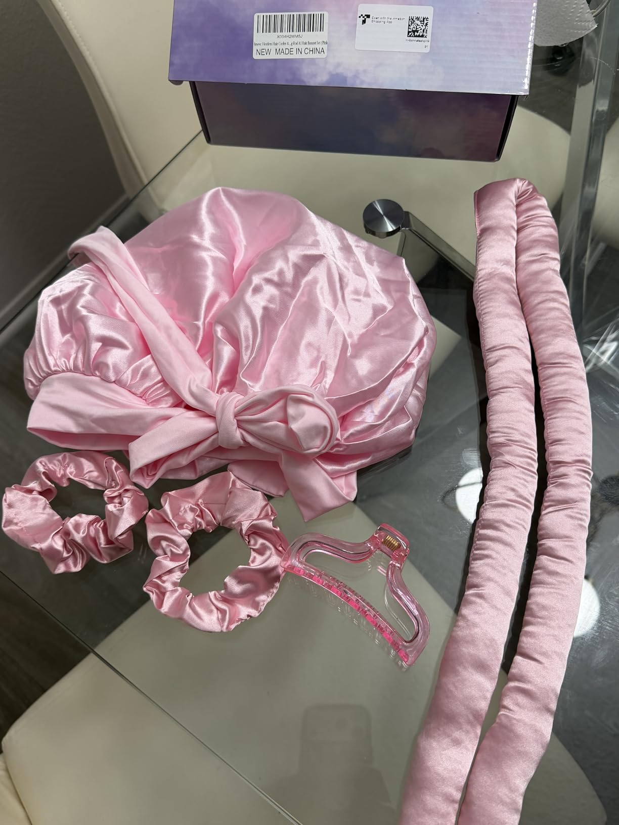 No Heat Overnight Curls with Double Layer Satin Bonnet - Soft Hair Curlers to Sleep In, heatless Curling Rods Set + Silk Bonnet for Women & Girls Long Hair, Heatless Waves & Volume (Black) customer photo 1