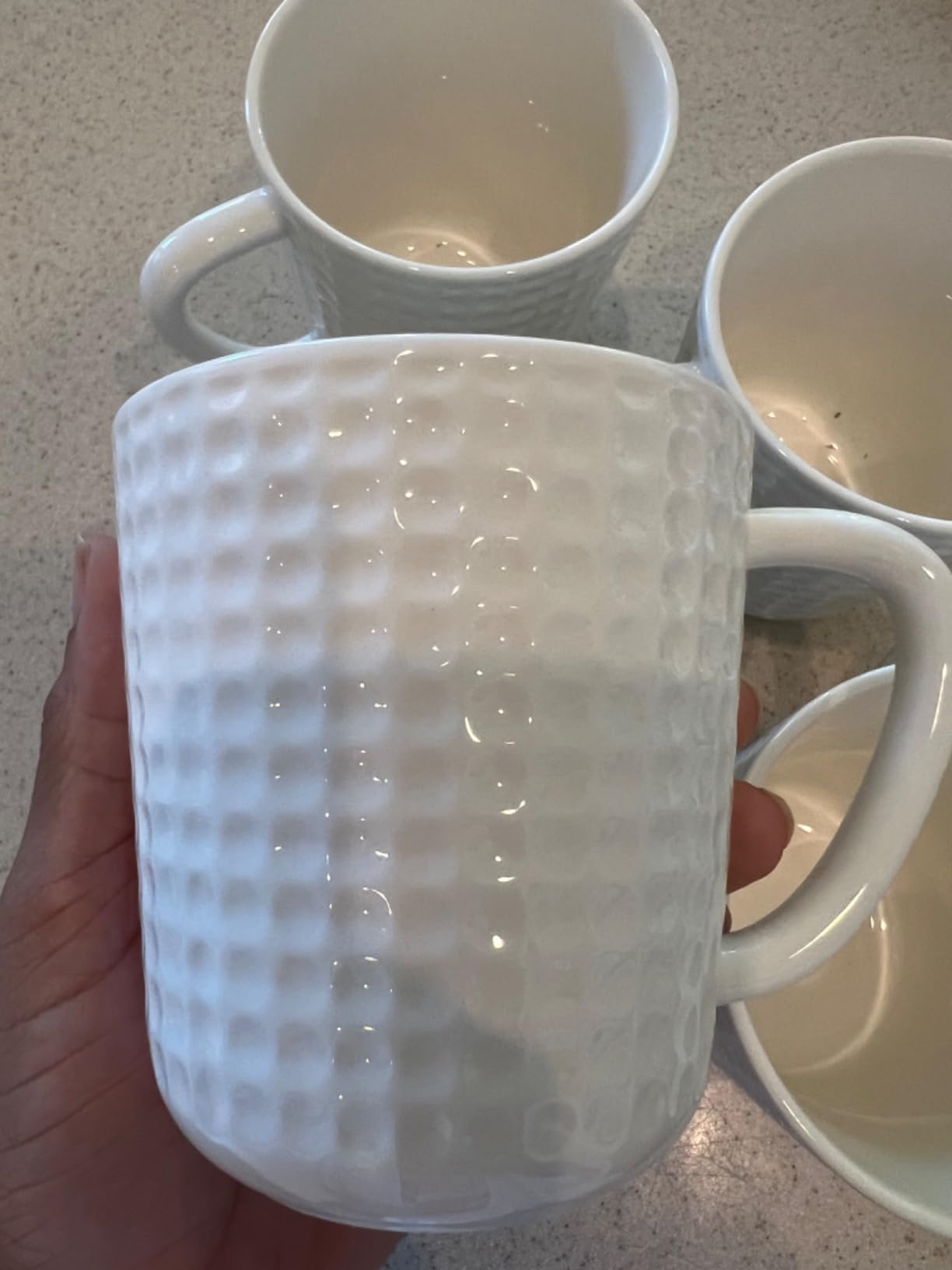 Ceramic Coffee Mugs Set of 4, 14oz White Coffee Cups with Embossed Grid Texture, Modern Minimalist Coffee Mug for Latte Cappuccino Tea Cocoa, Dishwasher & Microwave Safe, Ideal Housewarming Gift customer photo 2