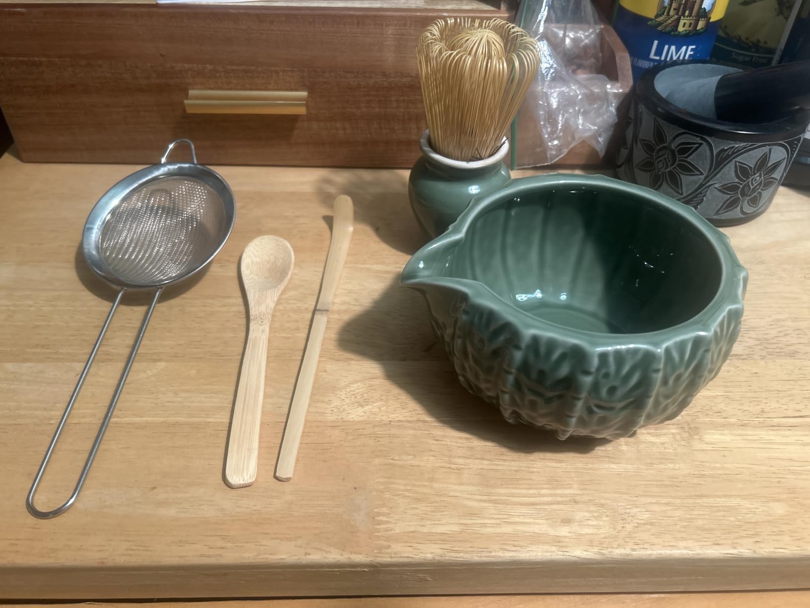 6-Piece Matcha Set, Matcha Whisk (Chasen) & Holder, Matcha Bowl with Spout, Sifter & Spoon, Bamboo & Ceramic, Dark Green customer photo 2
