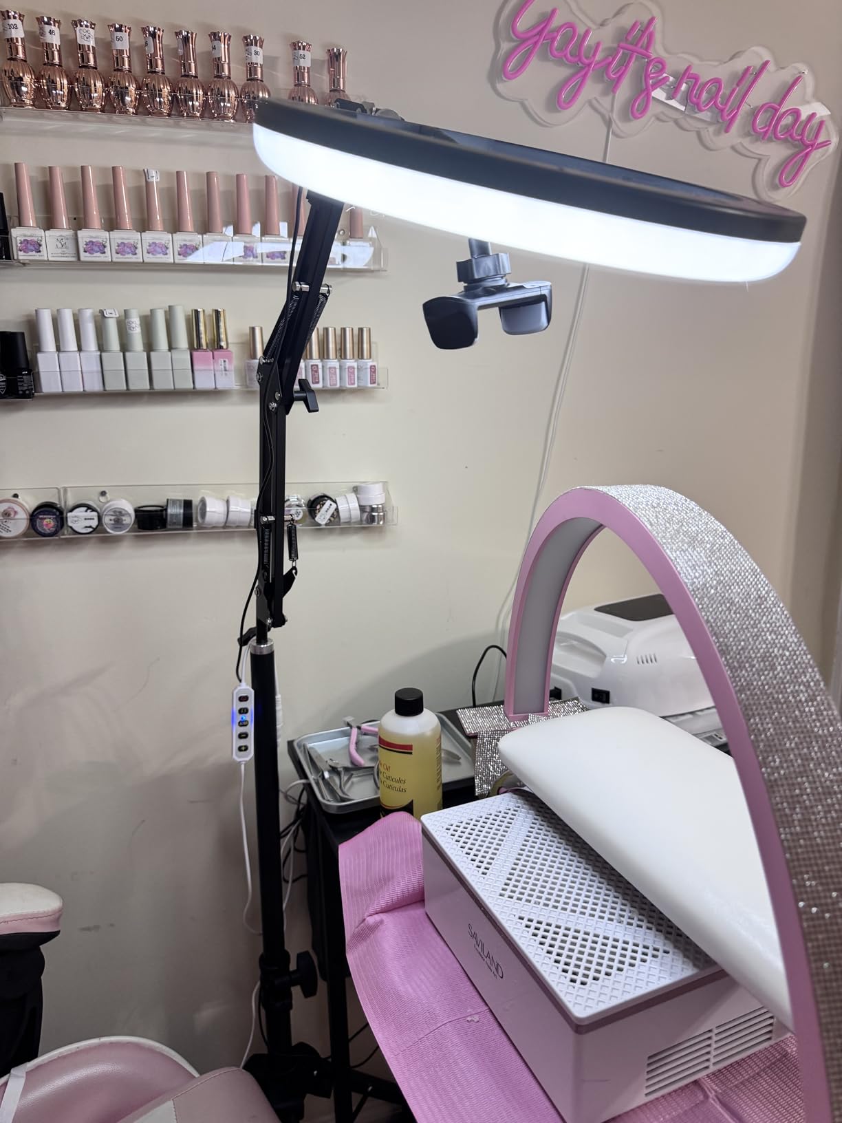 UBeesize Pro LED Ring Light Tripod with Phone Holder & Casters, Adjustable Overhead Phone/Camera Mount for iPhone, Video Recording, Live Streaming, Cooking (Mobile Stand with Light & Tripod) customer photo 1