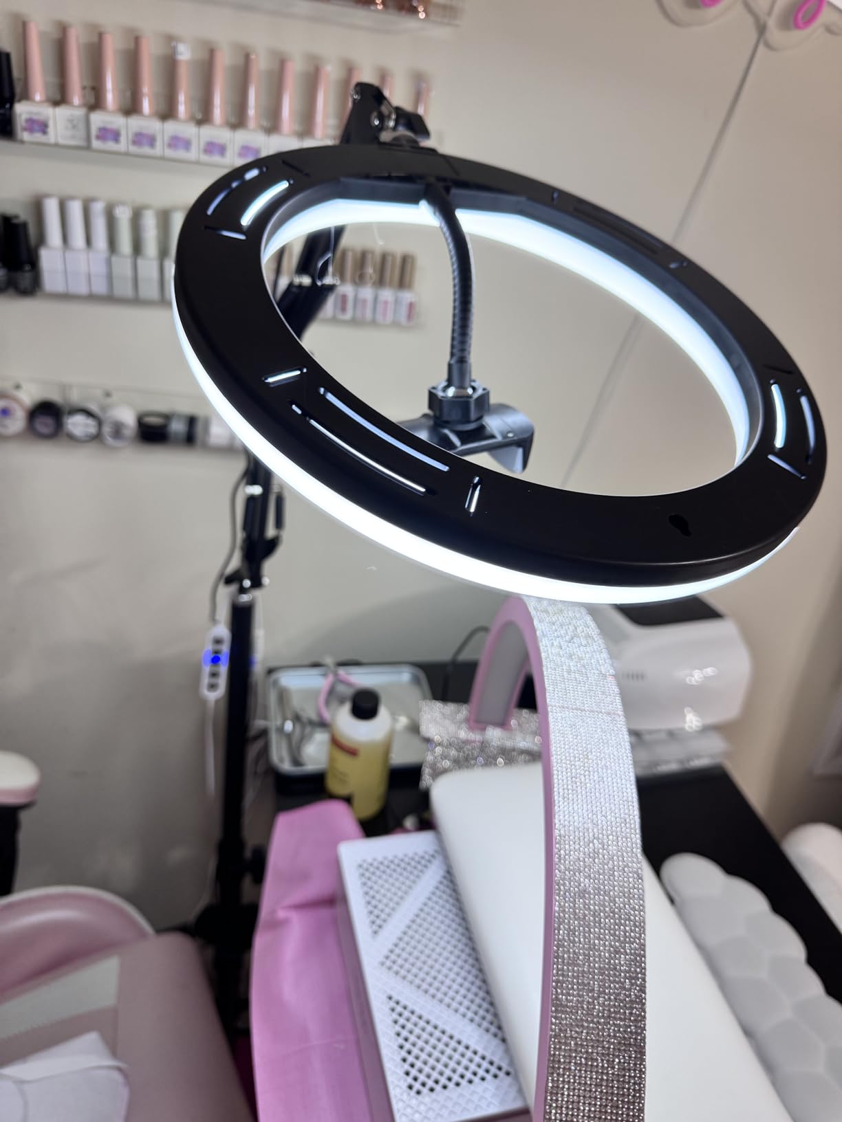 UBeesize Pro LED Ring Light Tripod with Phone Holder & Casters, Adjustable Overhead Phone/Camera Mount for iPhone, Video Recording, Live Streaming, Cooking (Mobile Stand with Light & Tripod) customer photo 2