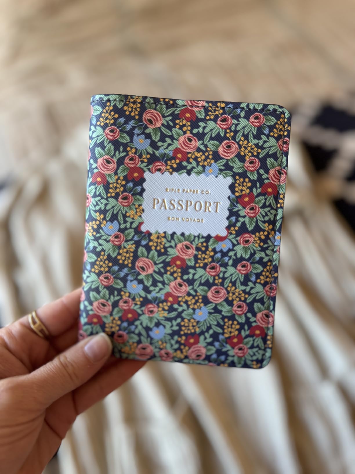RIFLE PAPER CO. Rosa Passport Holder, Travel Essentials for Women, Card and Passport Anti Theft Wallet, Sized to Fit All Standard Passports, 5.5