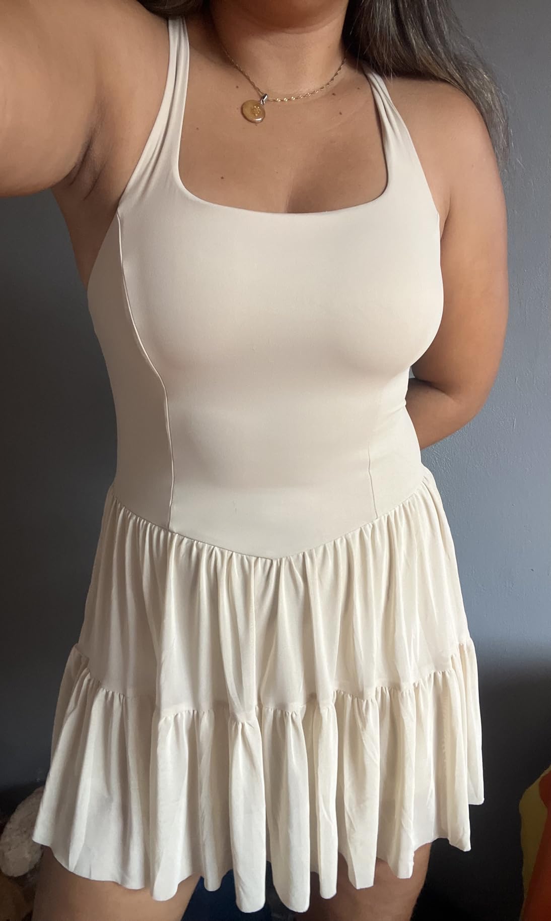 Women's Tennis Flowy Pleated Ruffle Athletic Dress for Women Halter Neck Sleeveless Mini Golf Dress with Shorts Pocket customer photo 1