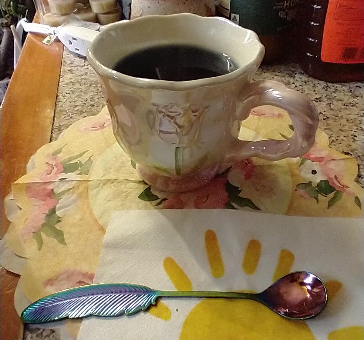 Large Ceramic Coffee Mug Pink Cute Flower,with and Spoon,Flower Mugs with Handle,Floral Girly Mugs,Breakfast Milk Oatmeal Cup,Girl Gift,14oz/410ml ，(Pink) customer photo 1