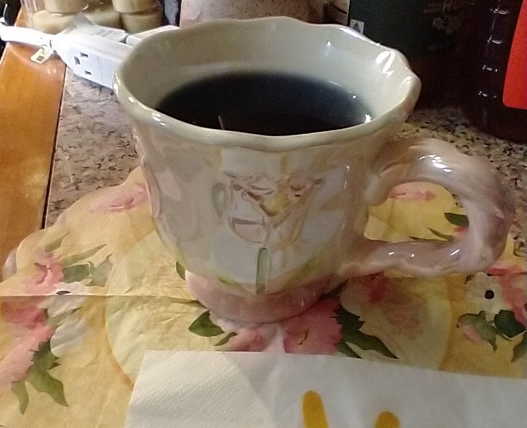 Large Ceramic Coffee Mug Pink Cute Flower,with and Spoon,Flower Mugs with Handle,Floral Girly Mugs,Breakfast Milk Oatmeal Cup,Girl Gift,14oz/410ml ，(Pink) customer photo 2