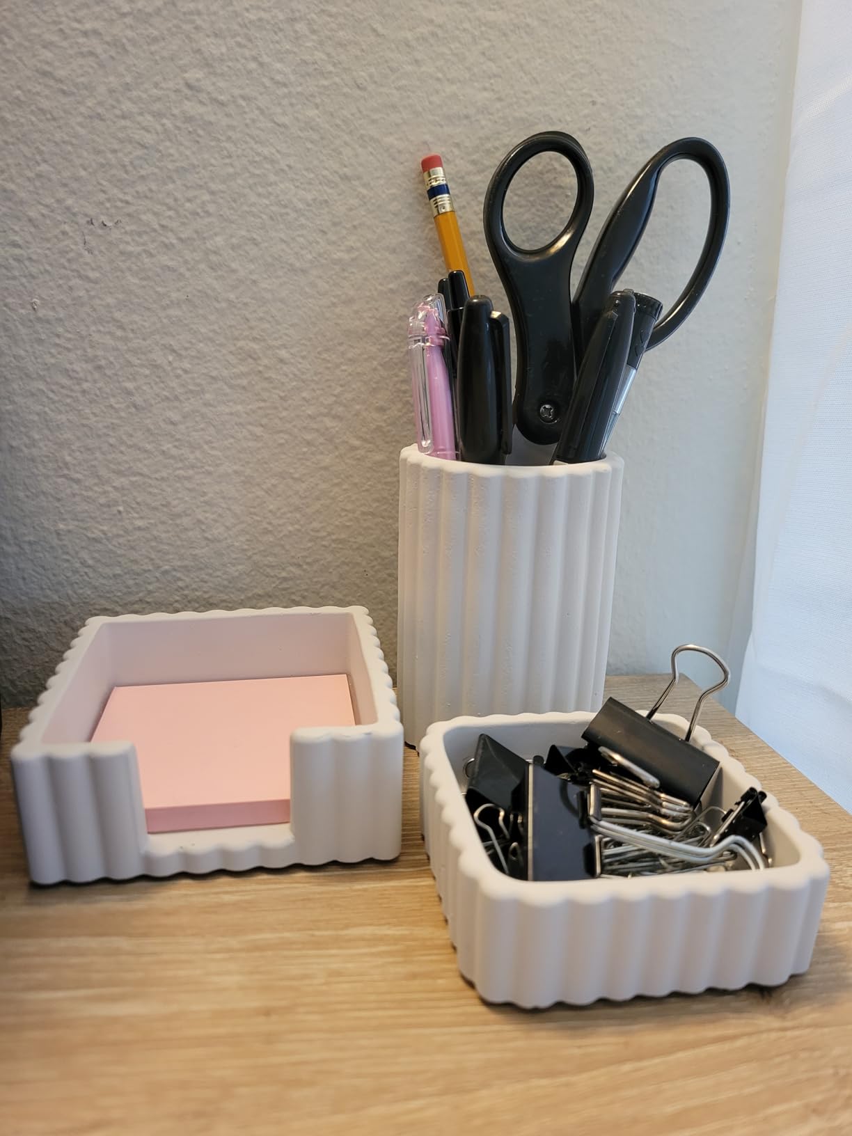 KIBAGA Modern Aesthetic Desk Accessories Set of 3 - Stylish Concrete Organizers for Pens & Office Supplies - A Cute and Functional Addition to Your Workspace Decor customer photo 2
