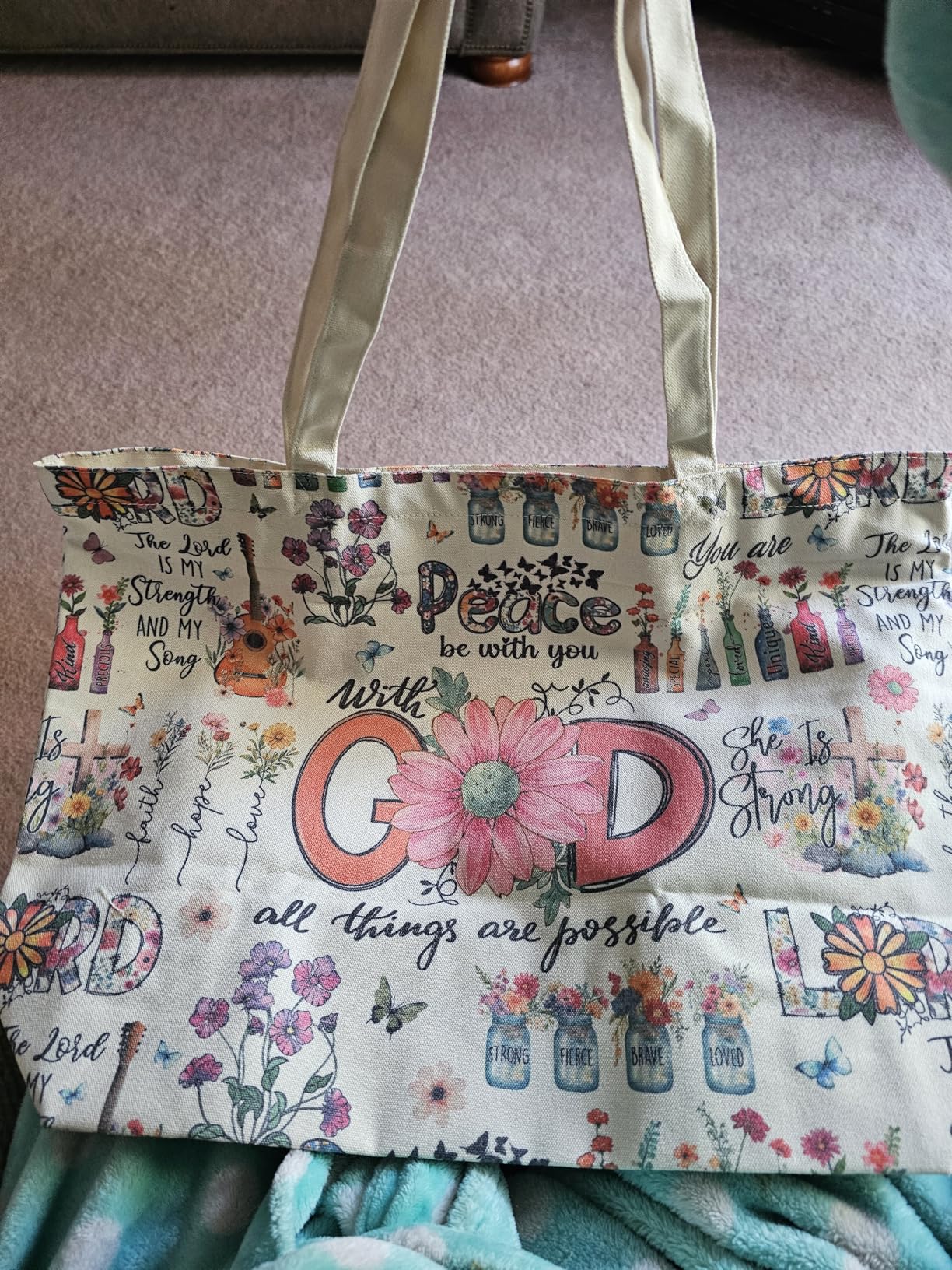 Large Tote Bag for Women - Aesthetic Cute Big Canvas Bags with Zipper Cotton Shoulder Bag for Gym, Travel, Work customer photo 1