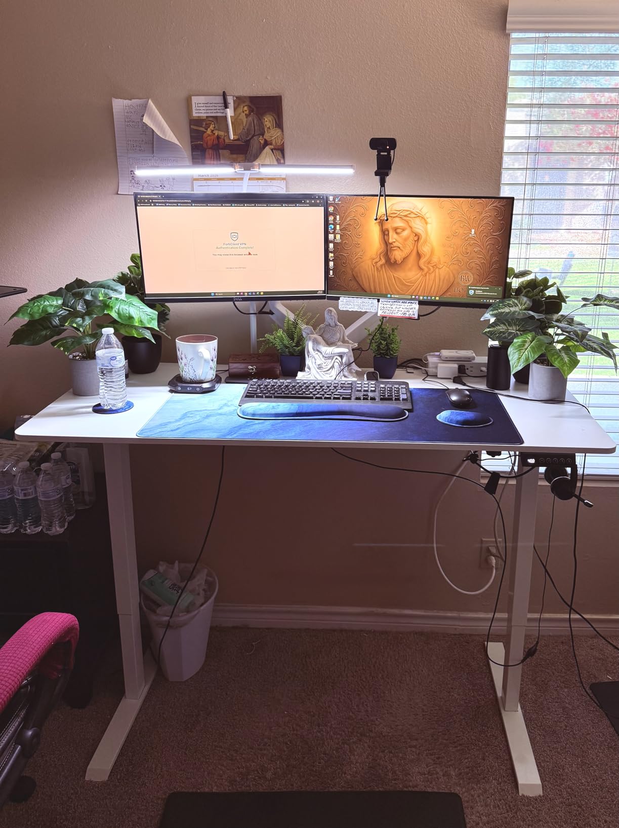 Veken 55 Inch Large Electric Standing Desk,Sit to Stand Up, Heights Adjustable, Work Home Office Computer Table for Study, Walking Pad, Writing, and Games, Wooden Desktop Desks, White customer photo 1