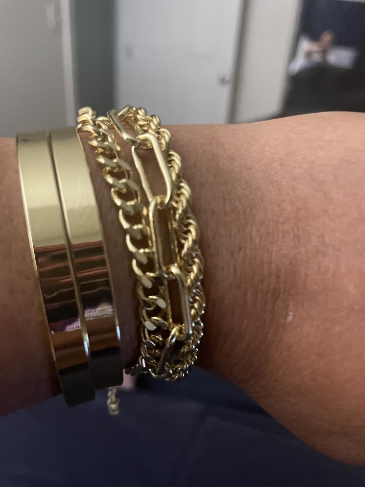 Gold Bracelets Set for Women Non Tarnish, 14K Gold Plated Sterling Silver Chunky Cuff Bracelet Stackable Gold Bangles Bracelet for Women Trendy Fashion Accessories Tie Knot Cuban Rope Paperclip Beaded Bracelet Stack Jewelry Mothers Day Gifts for Mom Birthday customer photo 1