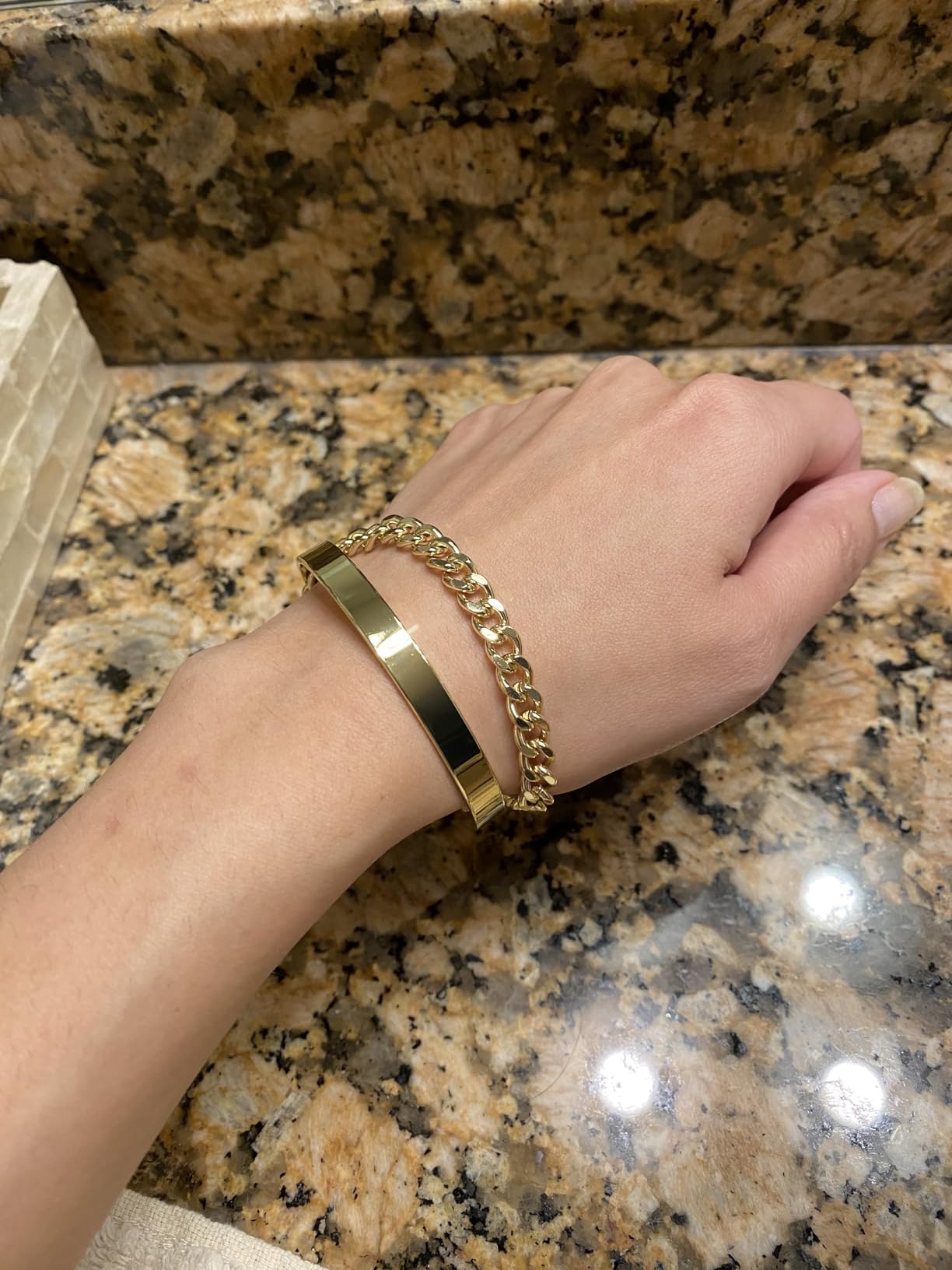 Gold Bracelets Set for Women Non Tarnish, 14K Gold Plated Sterling Silver Chunky Cuff Bracelet Stackable Gold Bangles Bracelet for Women Trendy Fashion Accessories Tie Knot Cuban Rope Paperclip Beaded Bracelet Stack Jewelry Mothers Day Gifts for Mom Birthday customer photo 2