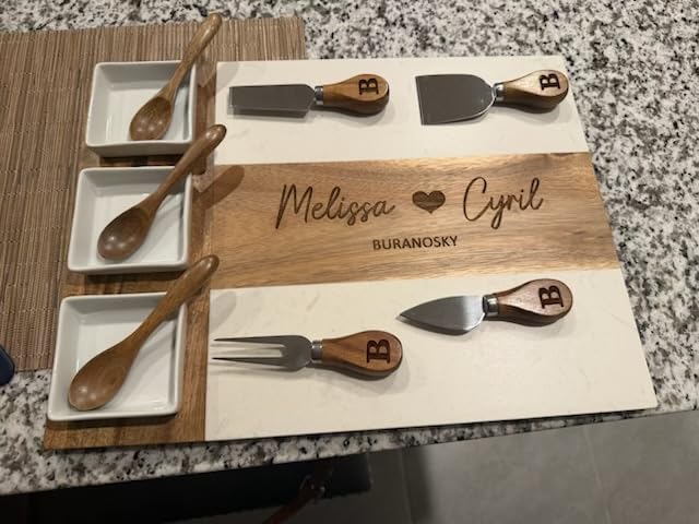 Personalized Charcuterie Board Set, Custom Engraved Marble Cheese Board with Knife Set, Wedding Engagement Gift for Couples, engagement gifts for couples Bridal Shower & Housewarming Gift customer photo 2