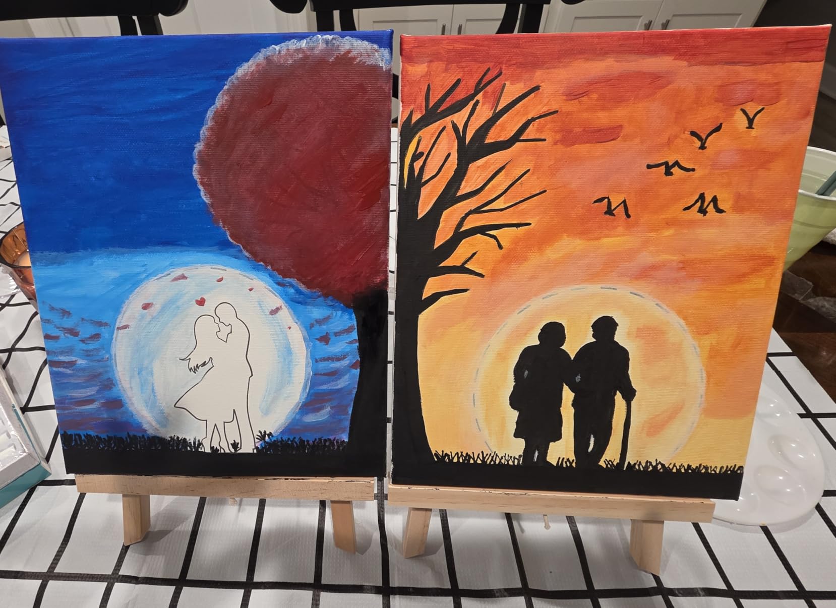 QUANWAISJ 2-Pack 10''x12'' Couples Painting Kit Date Night, Sip and Paint Kit for Adults with Pre-Drawn Canvas (Easels Included), Perfect for Date Night Painting and Sip Parties (Tree of Life) customer photo 1