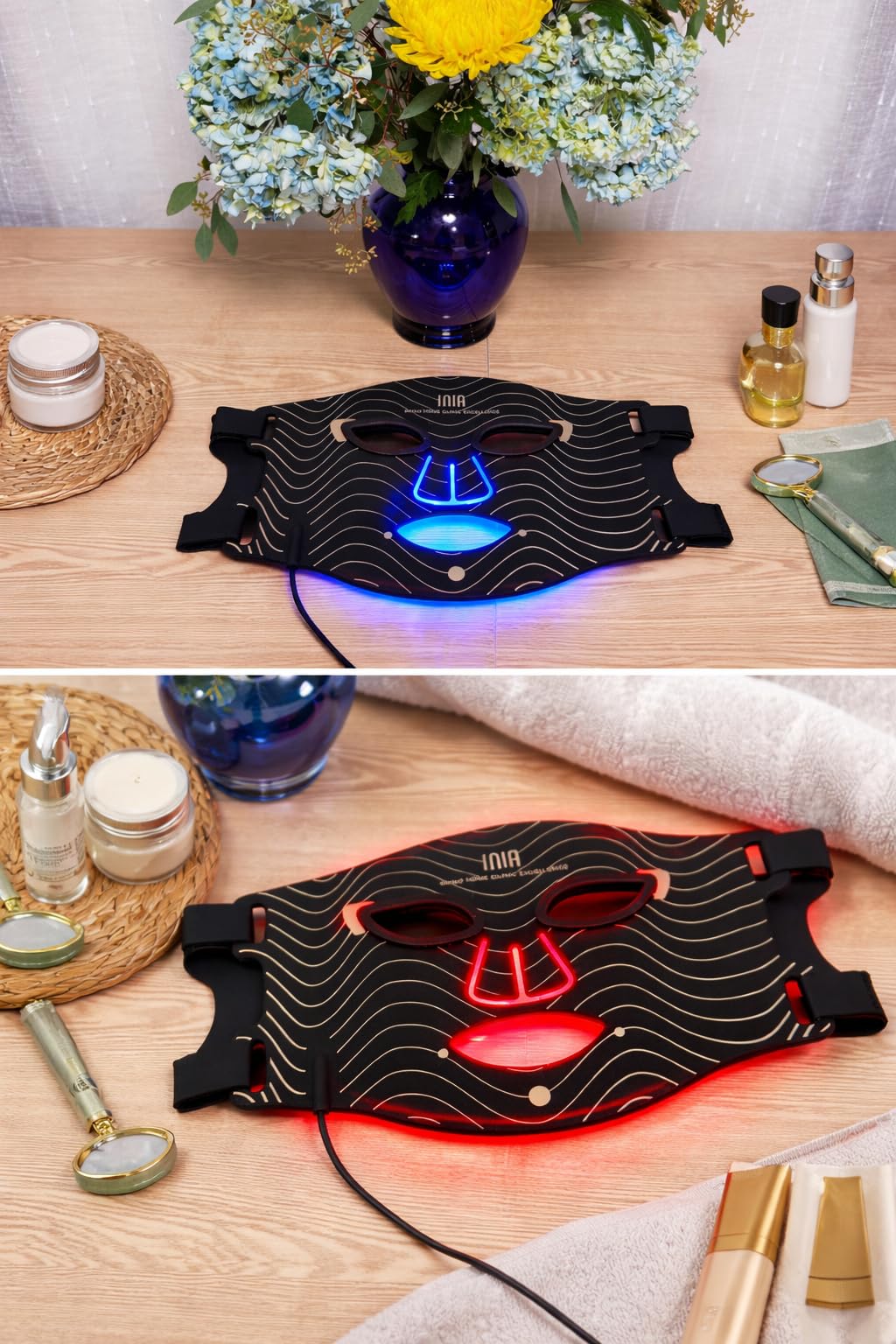 INIA Red Light Therapy Mask for Face - 4 Light Modes with 850nm NIR, Red & Blue LED Light Therapy, 2600mAh Rechargeable LED Face Mask for Radiant Glow at Home customer photo 2