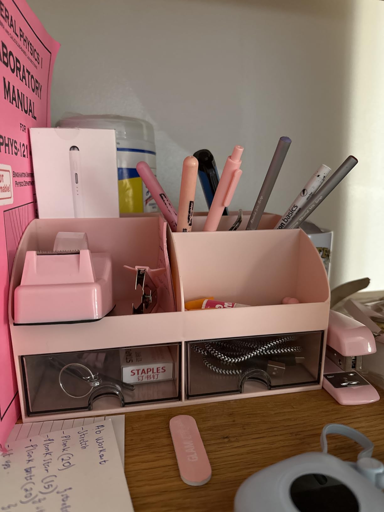 Desk Accessories with Pen Holder, Office Supplies Desk Organizers and Accessories, Tape Dispenser, Stapler, Staple Remover, Staples, Clips Set, Ruler, Scissor, Pen, Tape (White) customer photo 1