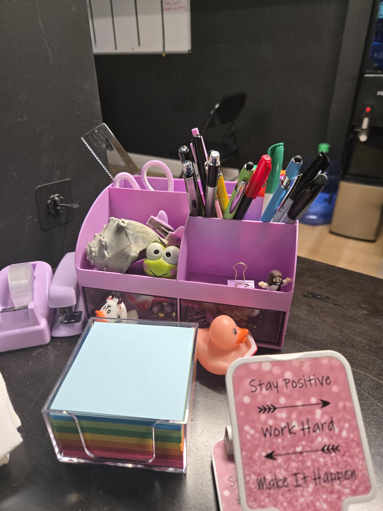 Desk Accessories with Pen Holder, Office Supplies Desk Organizers and Accessories, Tape Dispenser, Stapler, Staple Remover, Staples, Clips Set, Ruler, Scissor, Pen, Tape (White) customer photo 2