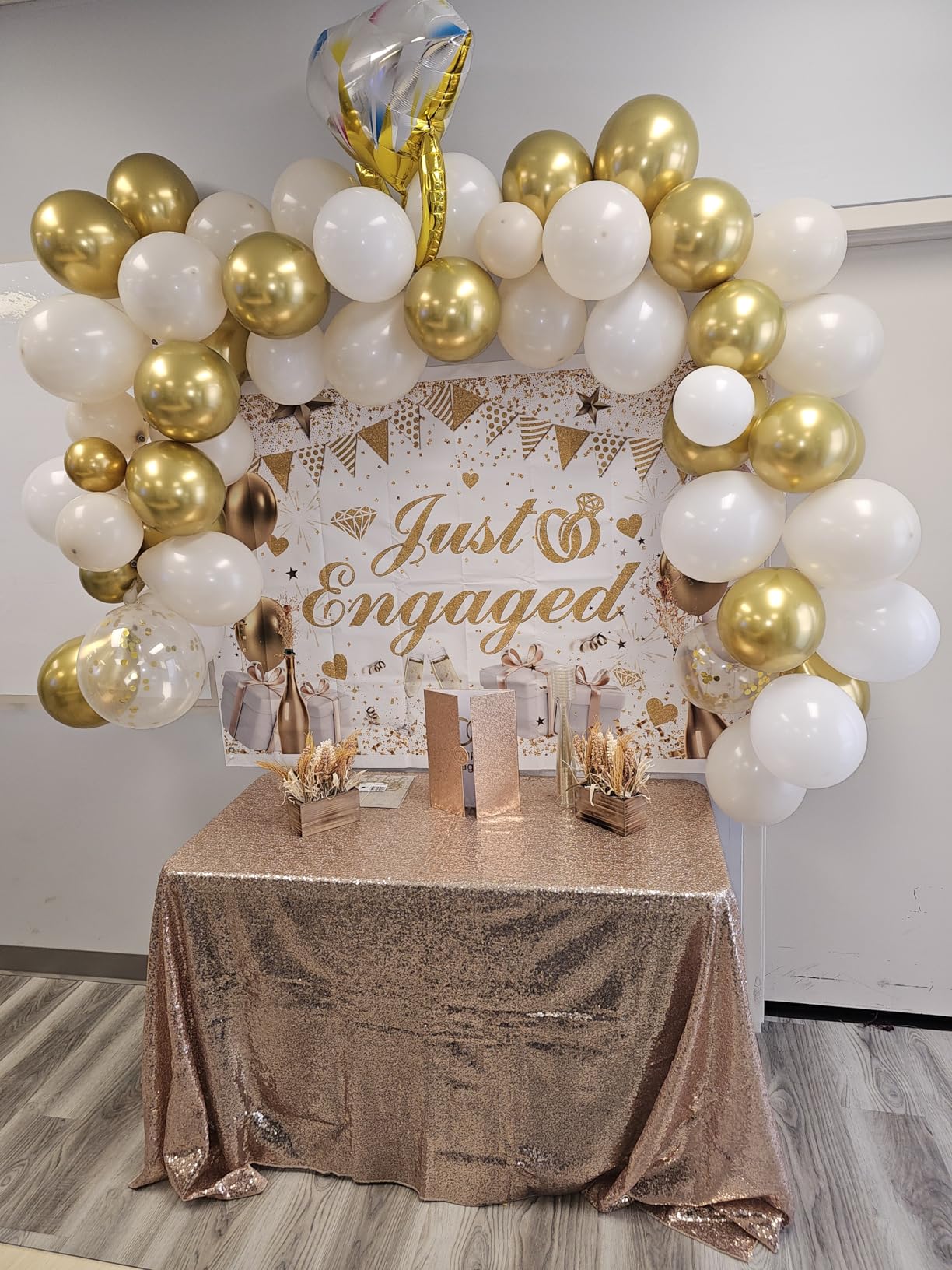 Engagement Party Decorations for Couple,White and Gold Balloon Arch Garland, Just Engaged Backdrop,MR and MRS Balloons customer photo 1