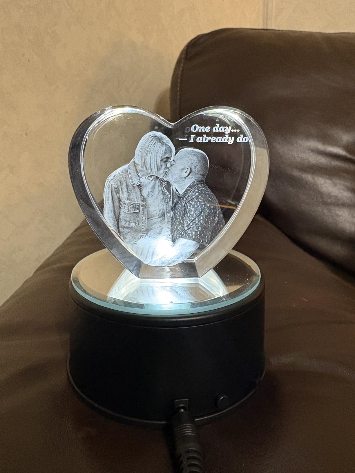 ArtPix 3D Crystal Photo, Personalized Gifts for Women, Wife, Men, Mom, Father, Her, Him, Dad, Grandpa, Great Customized Gift with Your Own Photo, Custom Glass 3D Laser Etched Picture Wedding - Heart customer photo 1