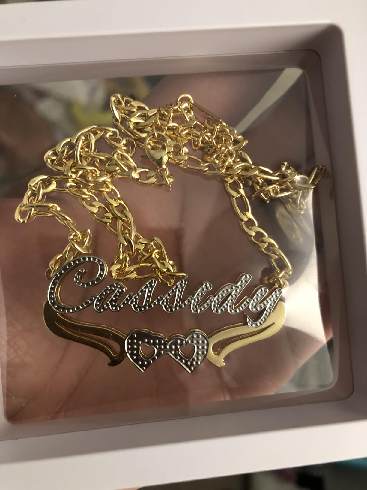 Double Plated Name Necklace, Personalized Name Necklace, 18k Gold Plated Nameplate Pendant for Women Men customer photo 1