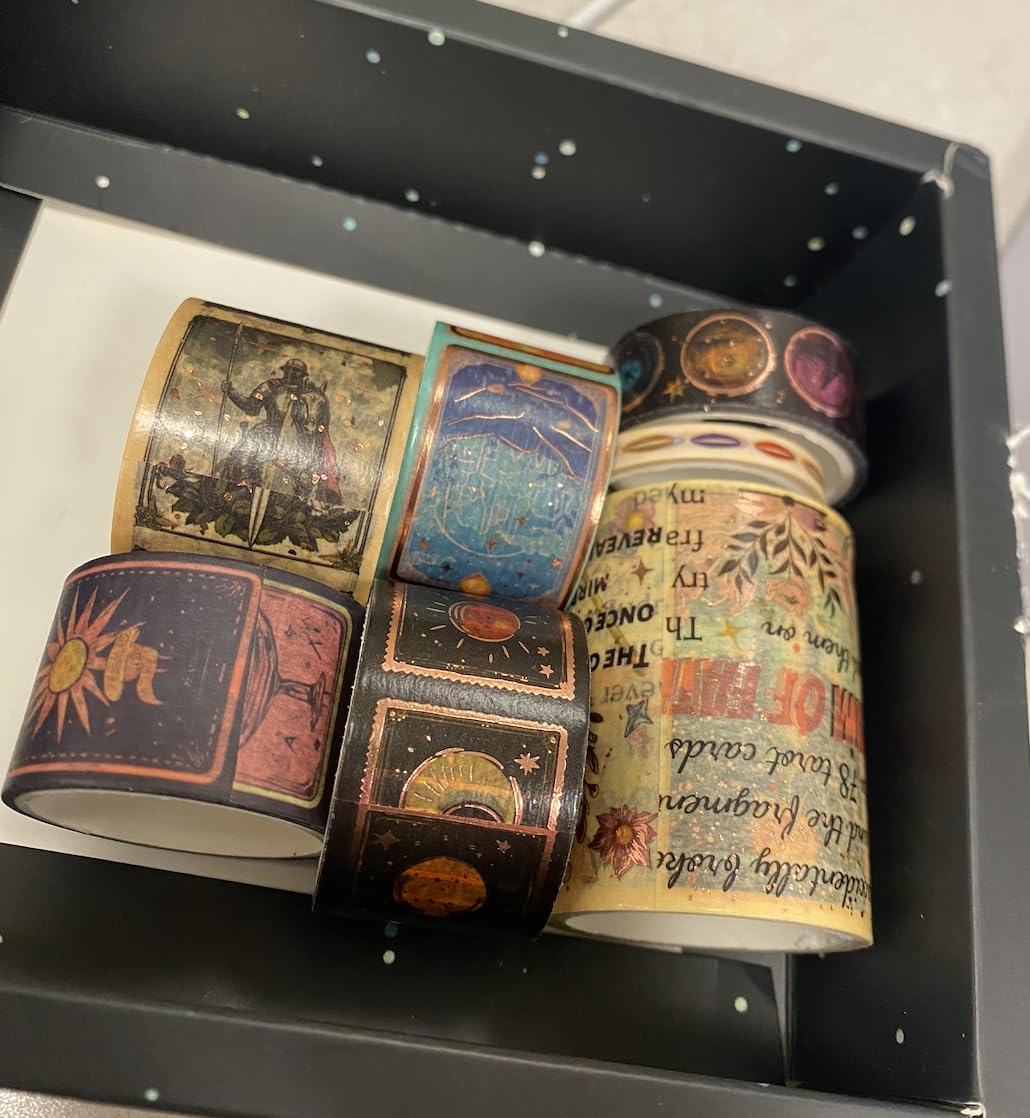 Gold Foil Washi Tape Set - 23 Rolls Tarot Washi Stickers Vintage Decorative Tapes for Journaling Supplies, Scrapbooking, DIY Crafts, Junk Journal, Craft Supplies(Celestial Symbols/ Starry/ Magic) customer photo 1