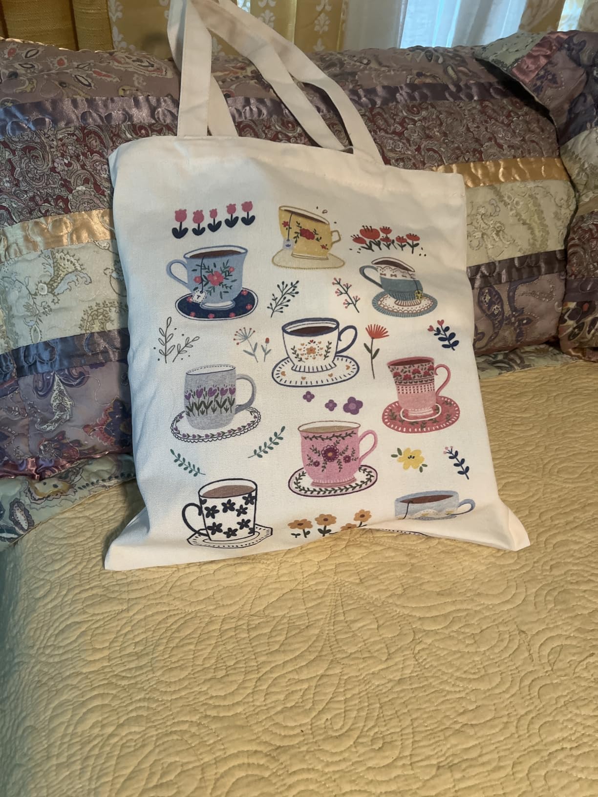 Aesthetic Tote Bag for Women Girls - Resuable Double-Sided Printed Canvas Tote Bag with Snap Closure and Pocket customer photo 2