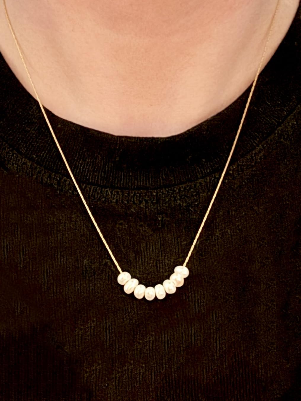 Freshwater Pearl Necklace for Women | Cultured White Pearl Chain Necklace | 18K Gold or Silver Plated Stainless Steel Chain, Durable, Hypoallergenic, Classic Design customer photo 1