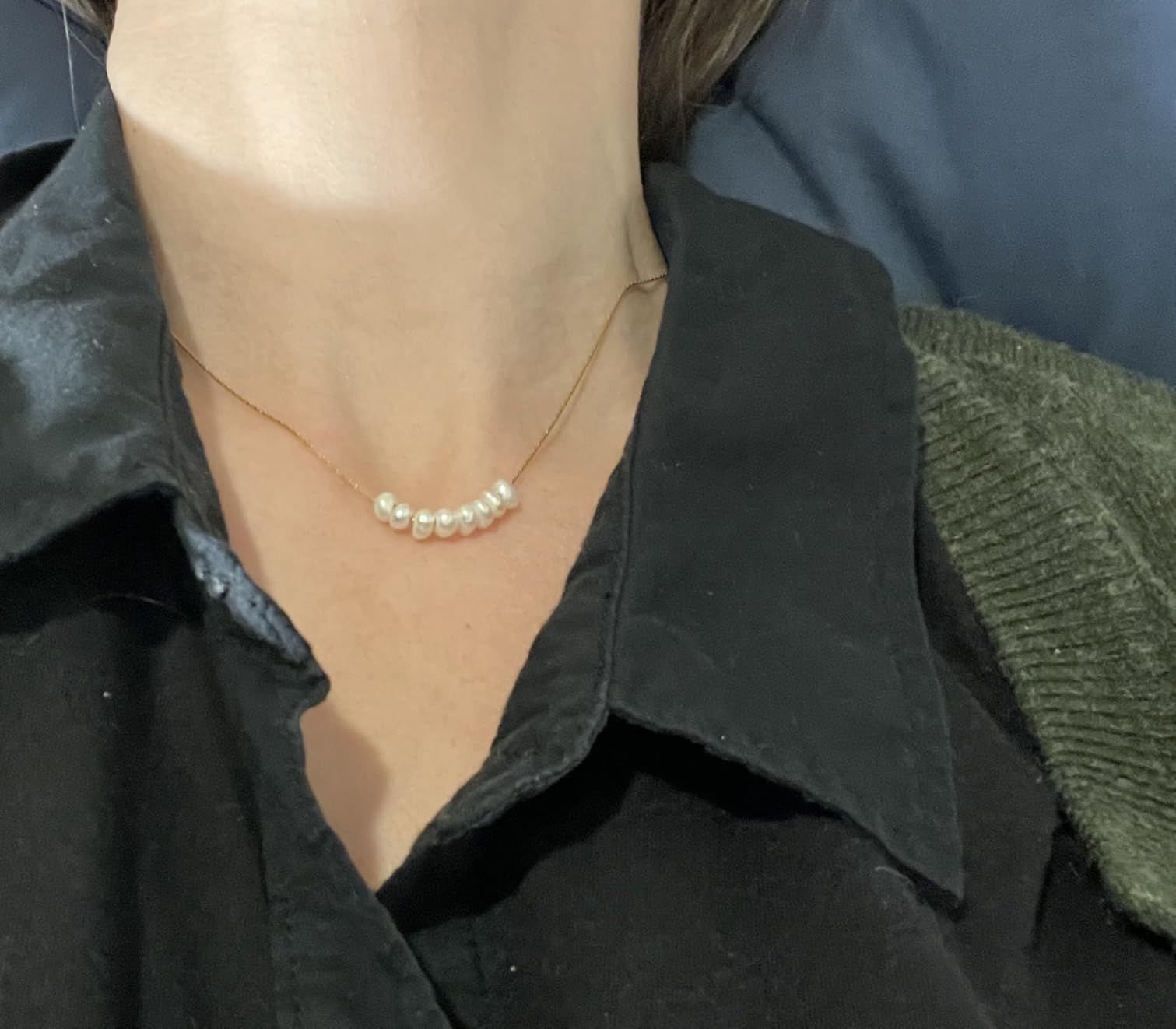 Freshwater Pearl Necklace for Women | Cultured White Pearl Chain Necklace | 18K Gold or Silver Plated Stainless Steel Chain, Durable, Hypoallergenic, Classic Design customer photo 2