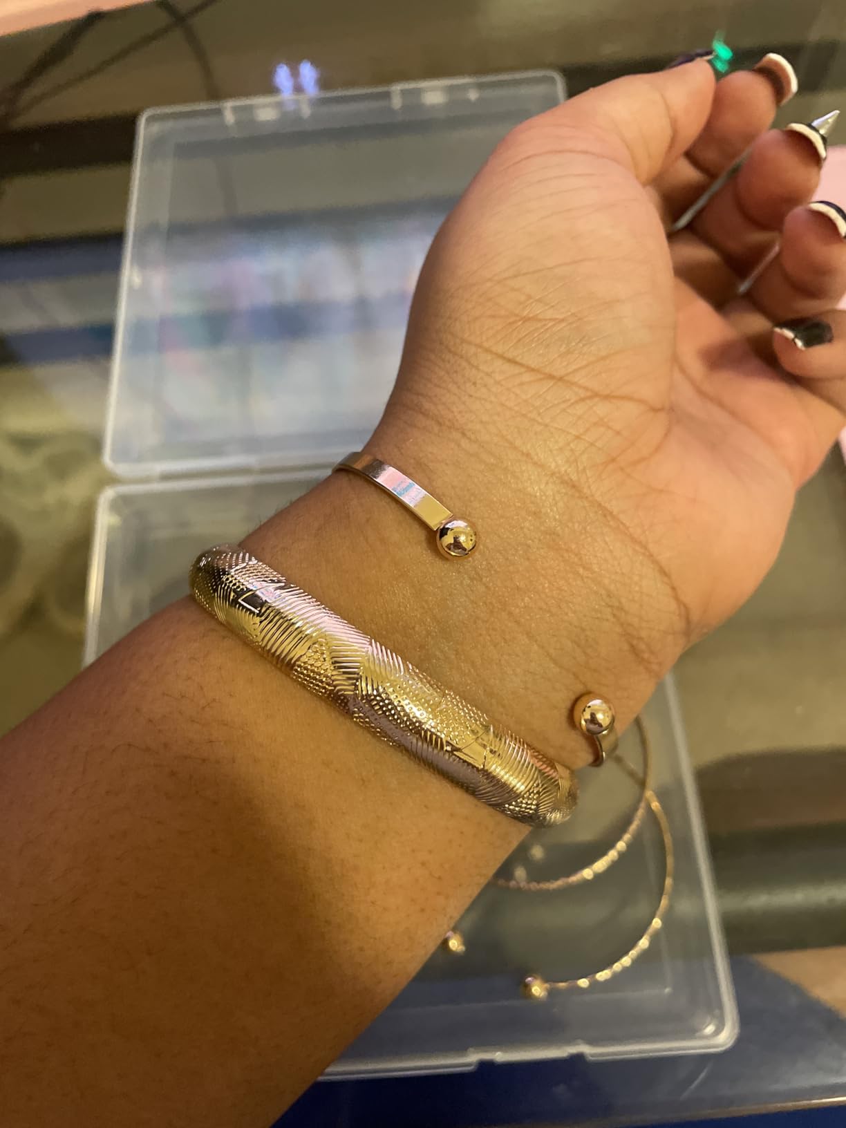 Gold Bangle Bracelets for Women, Indian Bangles Stackable Set, Multi Layer Textured 14K Gold Plated Chunky Bracelets Boho Jewelrys Set customer photo 2