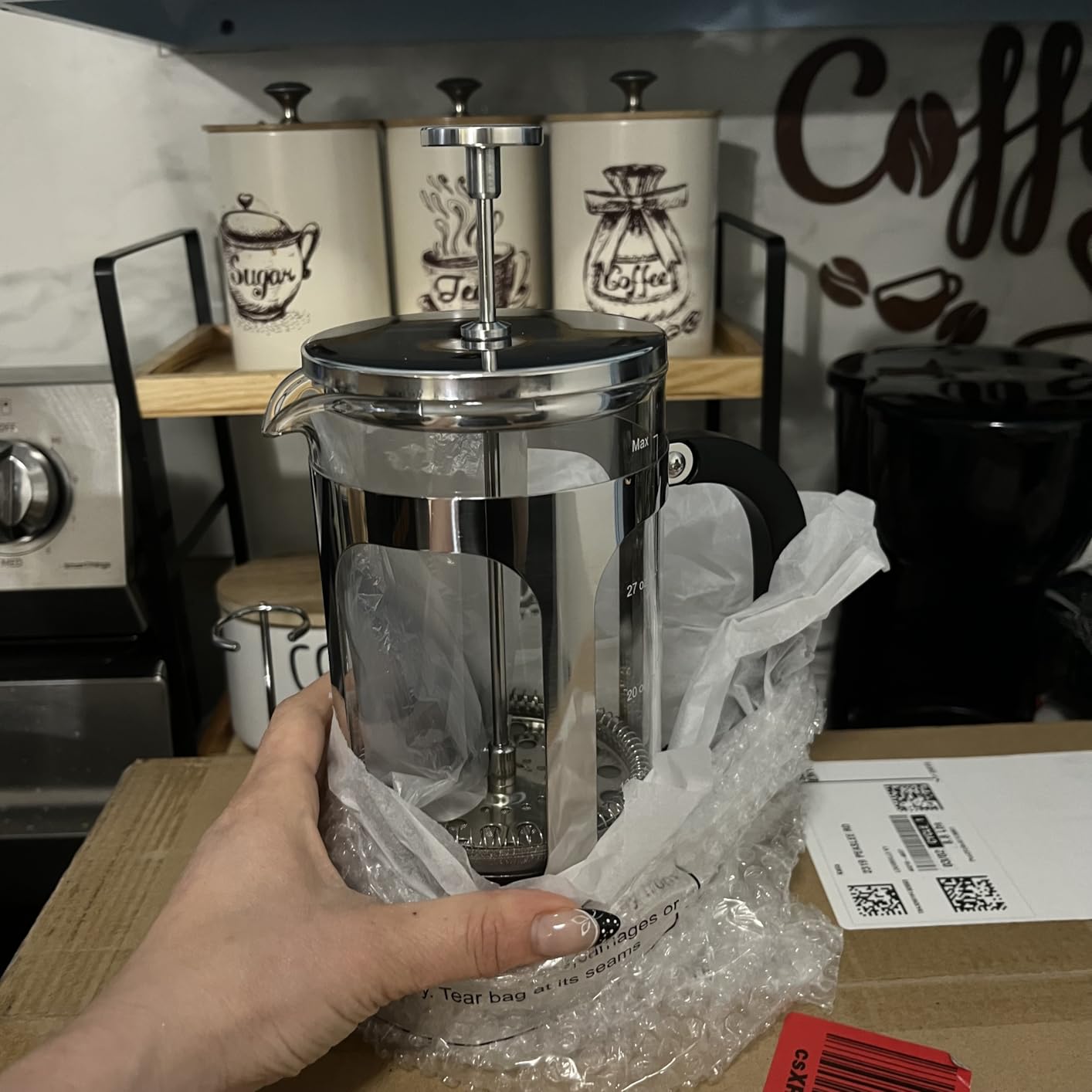 Veken French Press Coffee Maker 34oz, No Plastic Touching Cafe,Thickened Glass Stainless Steel Brewer, Cold Brew Cafetera Tea pot for Kitchen Travel Camping, Gifts, Decor, Bar Accessories, Dark Pewter customer photo 2