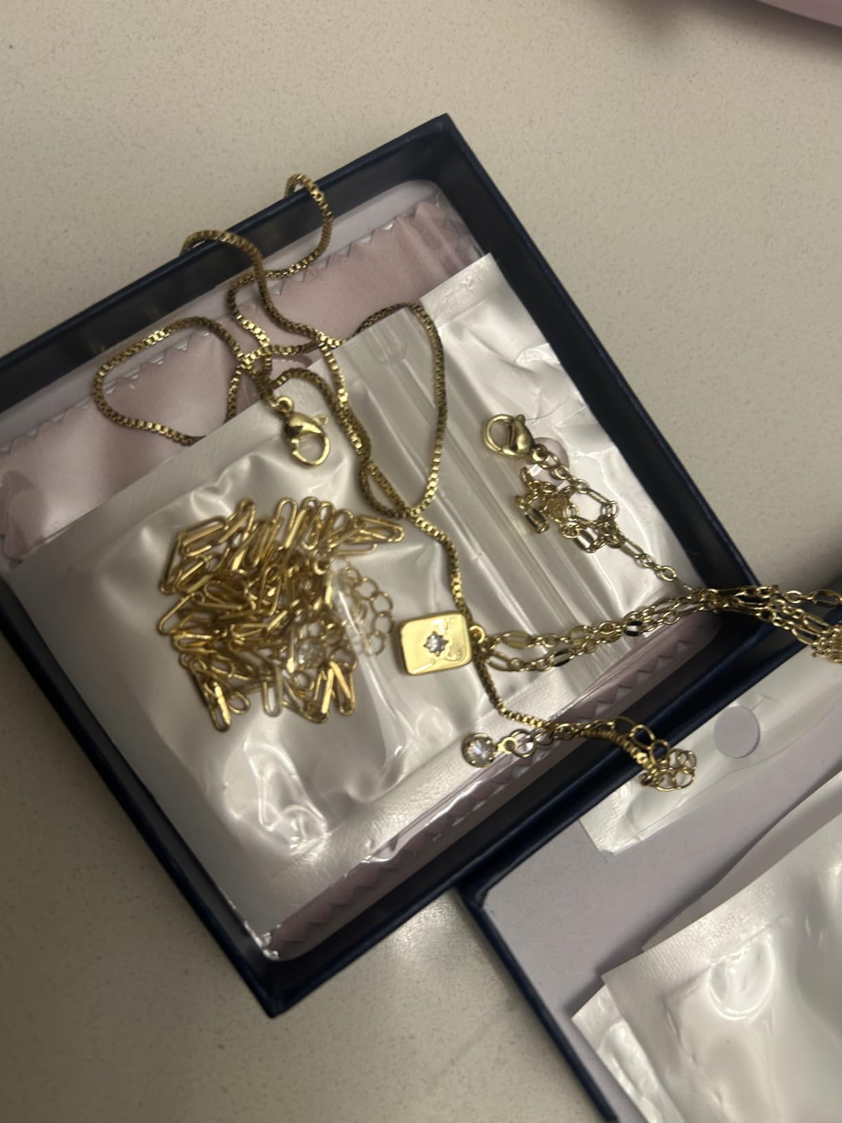 YEEZII Layered Gold Necklaces for Women Trendy, 3 Pcs 14K Gold Plated Choker Paperclip Box Chain Necklace, Stackable Women's Gold Pendant Necklaces Jewelry Set customer photo 1