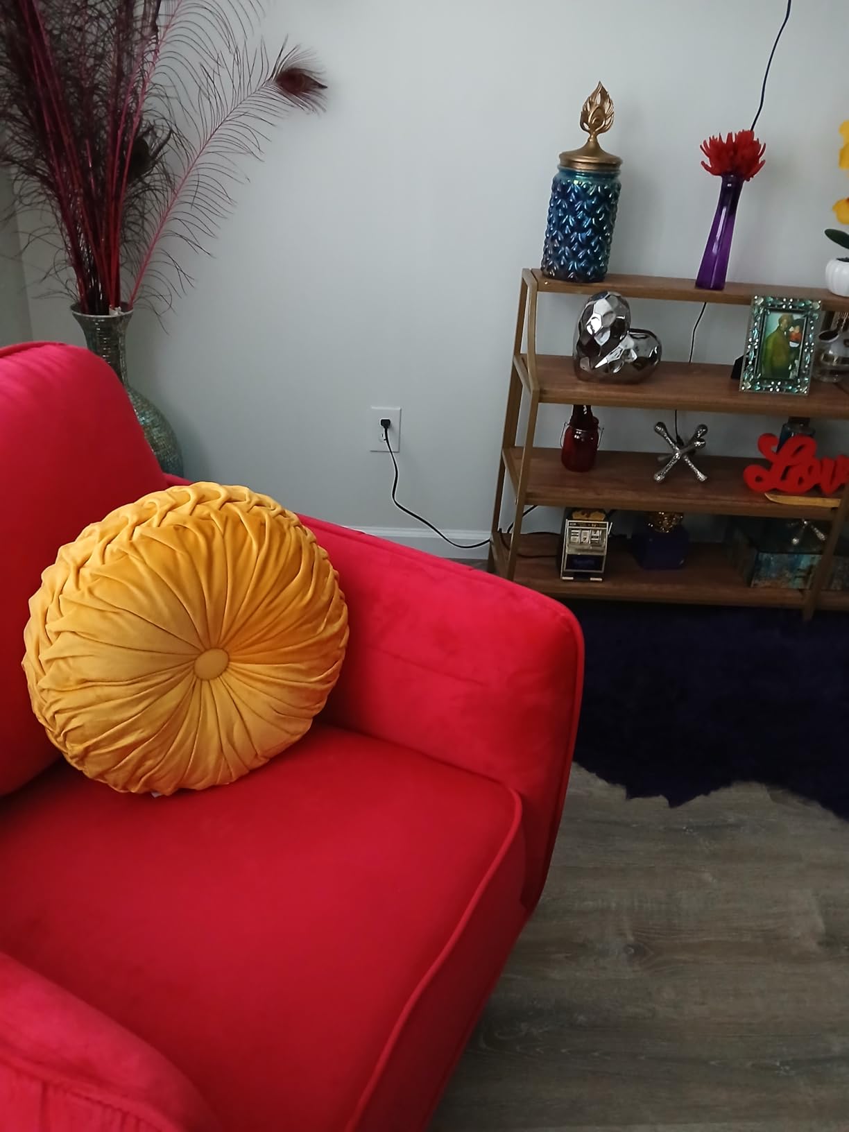 HIG Set of 2 Yellow Ruched Velvet Round Throw Pillows - 14.5'' Decorative Pillows with Soft Polyester Filling for Couch, Bed, Living Room, Bedroom, or Dorm - Handmade, Stress Relieving, All-Season customer photo 2