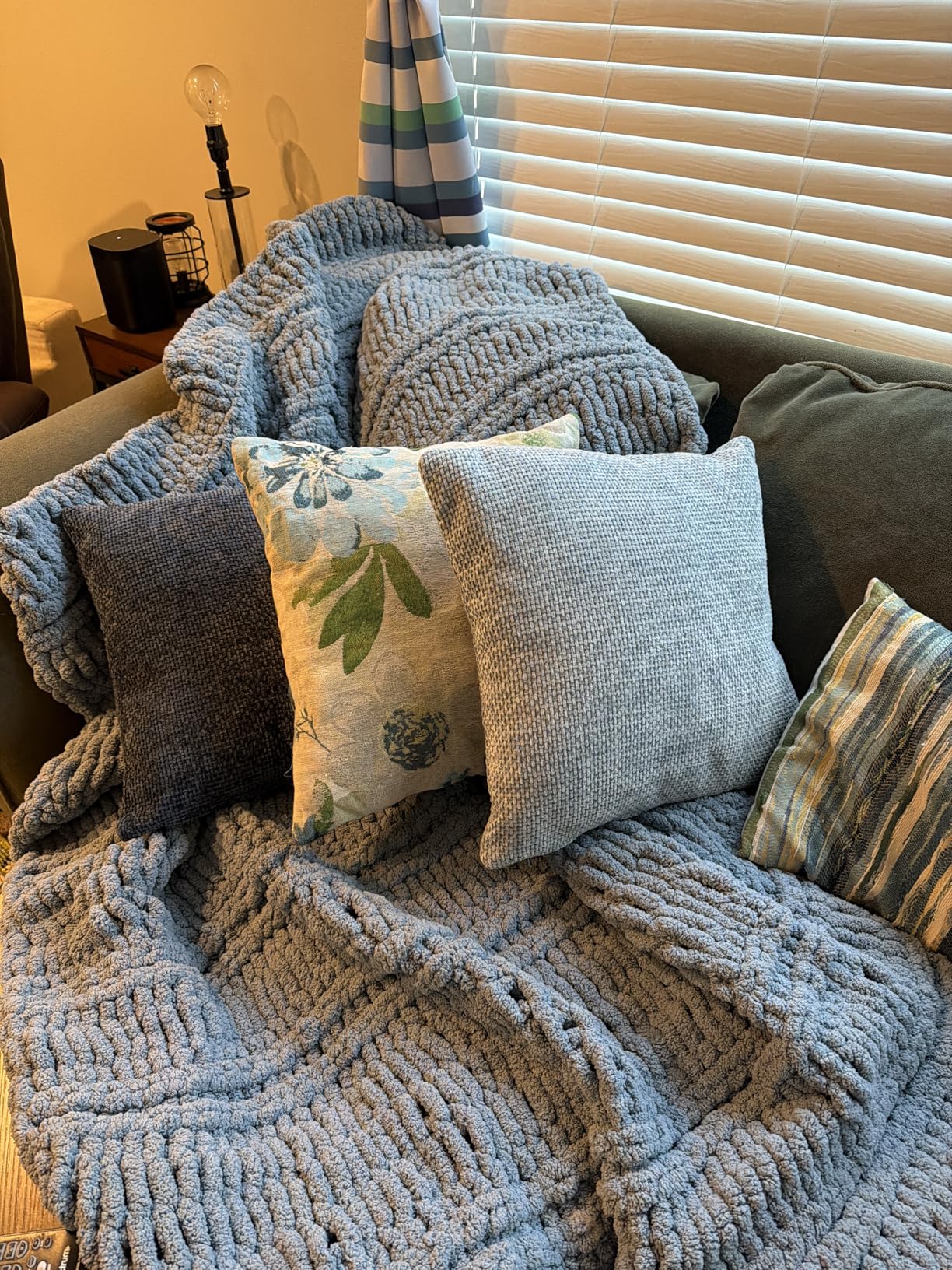 Battilo Bluish Grey Chenille Throw - Chunky Knit 50x60 Cable Knit customer photo 1