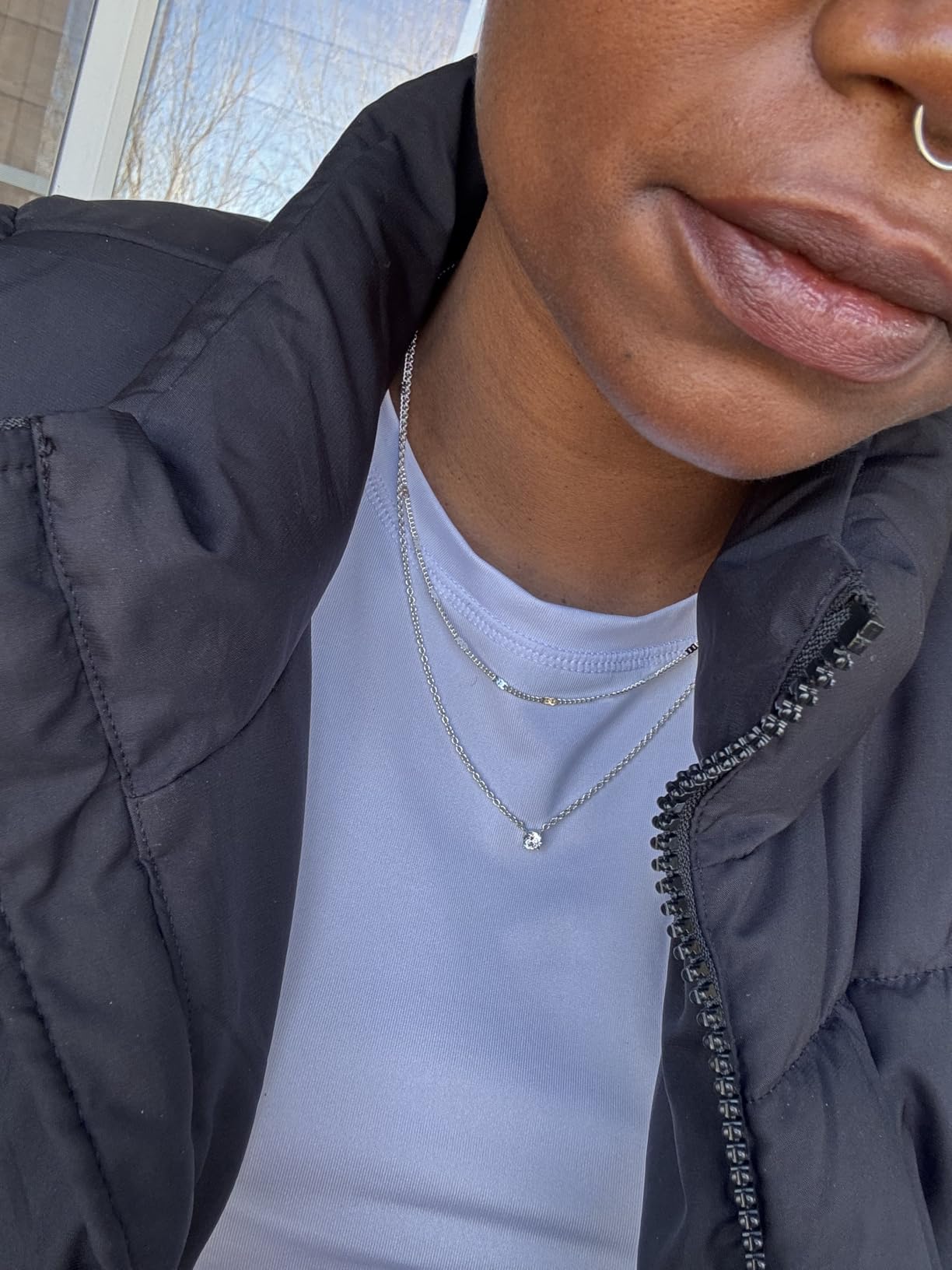 Layered Gold Necklaces for Women, 14K Gold Sterling Silver Plated Dainty Pendant Necklace Set with Cubic Zirconia Circle, Chunky Stackable Cuban Chain Choker, Trendy Personalized Birthstone Jewelry Gift Non Tarnish customer photo 1