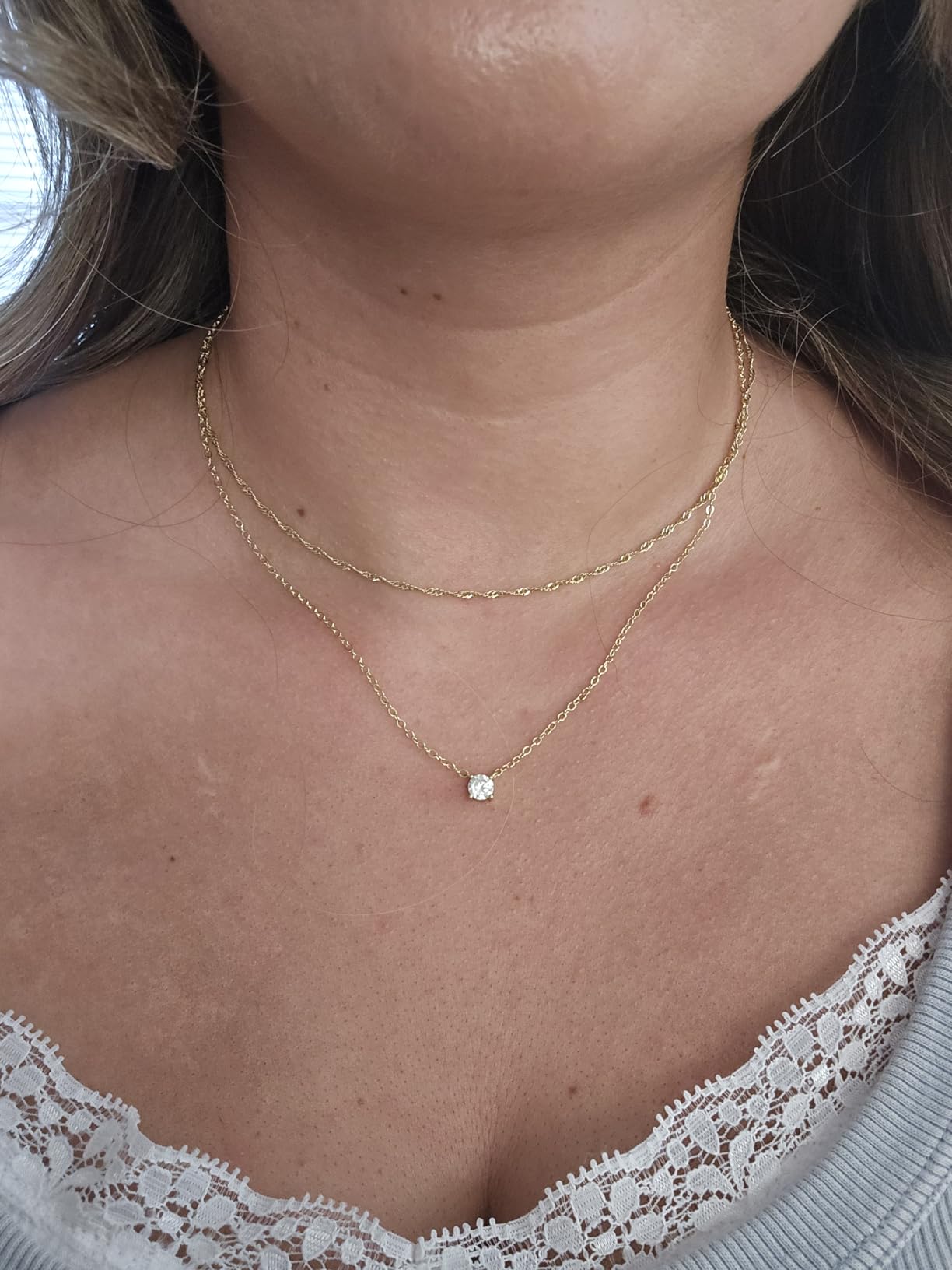 Layered Gold Necklaces for Women, 14K Gold Sterling Silver Plated Dainty Pendant Necklace Set with Cubic Zirconia Circle, Chunky Stackable Cuban Chain Choker, Trendy Personalized Birthstone Jewelry Gift Non Tarnish customer photo 2
