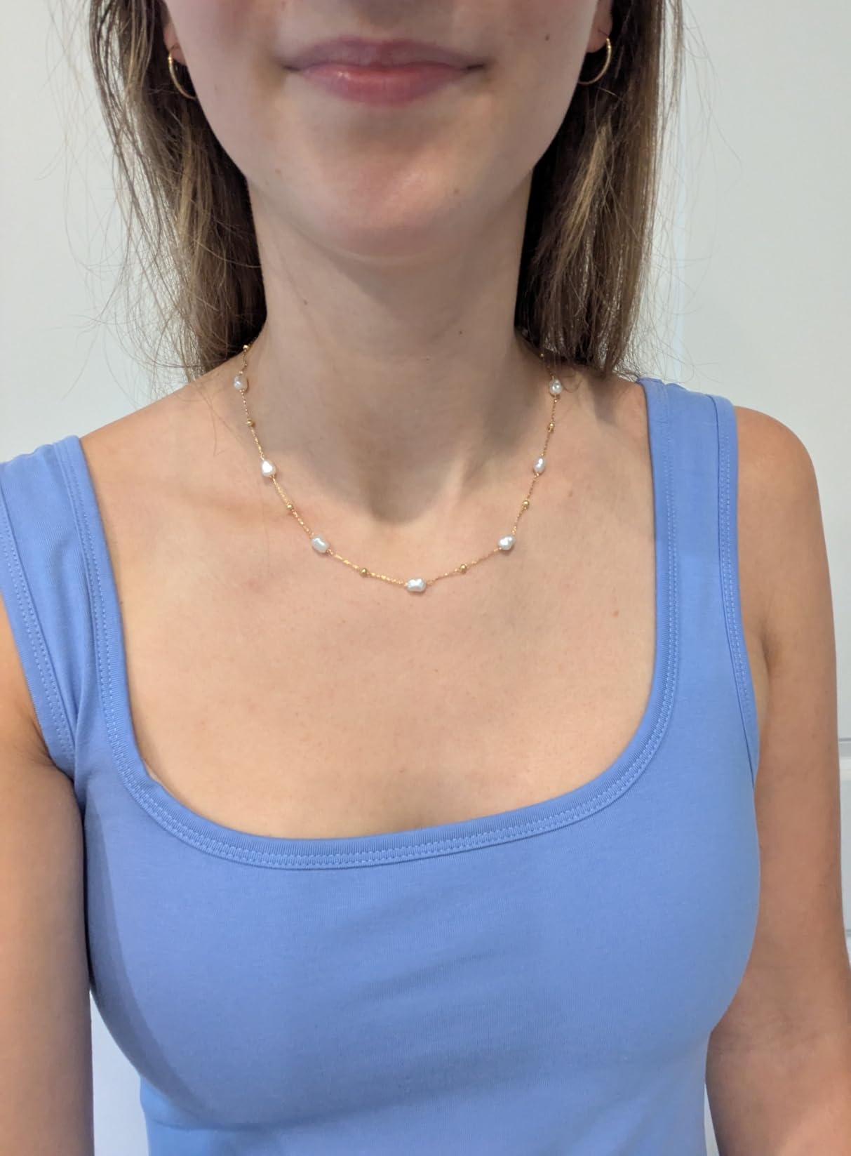 Pearl Necklaces for Women - Real Gold Plated Dainty Pearl Necklace Daisy Round Drop Pearl Choker Necklace Layered Gold Necklace for Women Teen Girls Bridesmaid Wedding Birthday Gifts customer photo 1