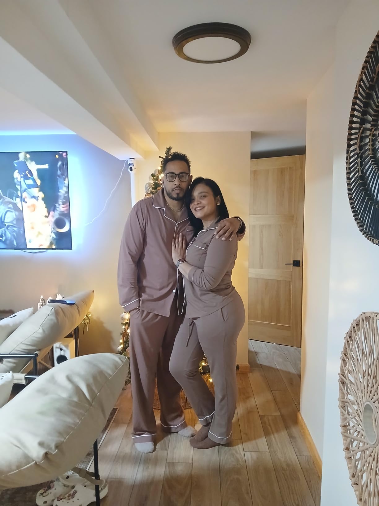 Couple Matching Pajamas 100% Cotton Long Sleeve Sleepwear Button Down Loungewear Pjs Set S-XXL customer photo 2