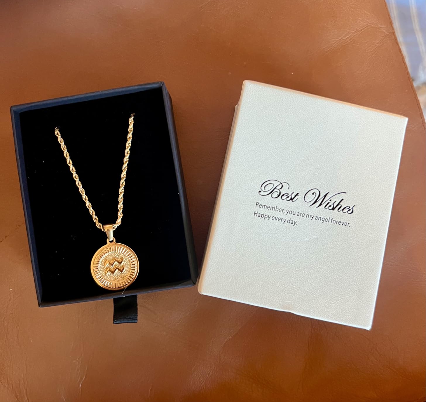 18K Gold Plated Zodiac Necklace for Women Men, Retro Coin Zodiac Sign Pendant Necklaces, Hypoallergenic & Anti-Tarnish, Adjustable Chain Horoscope Jewelry with Gift Box, Birthday Gifts for Her Him customer photo 2