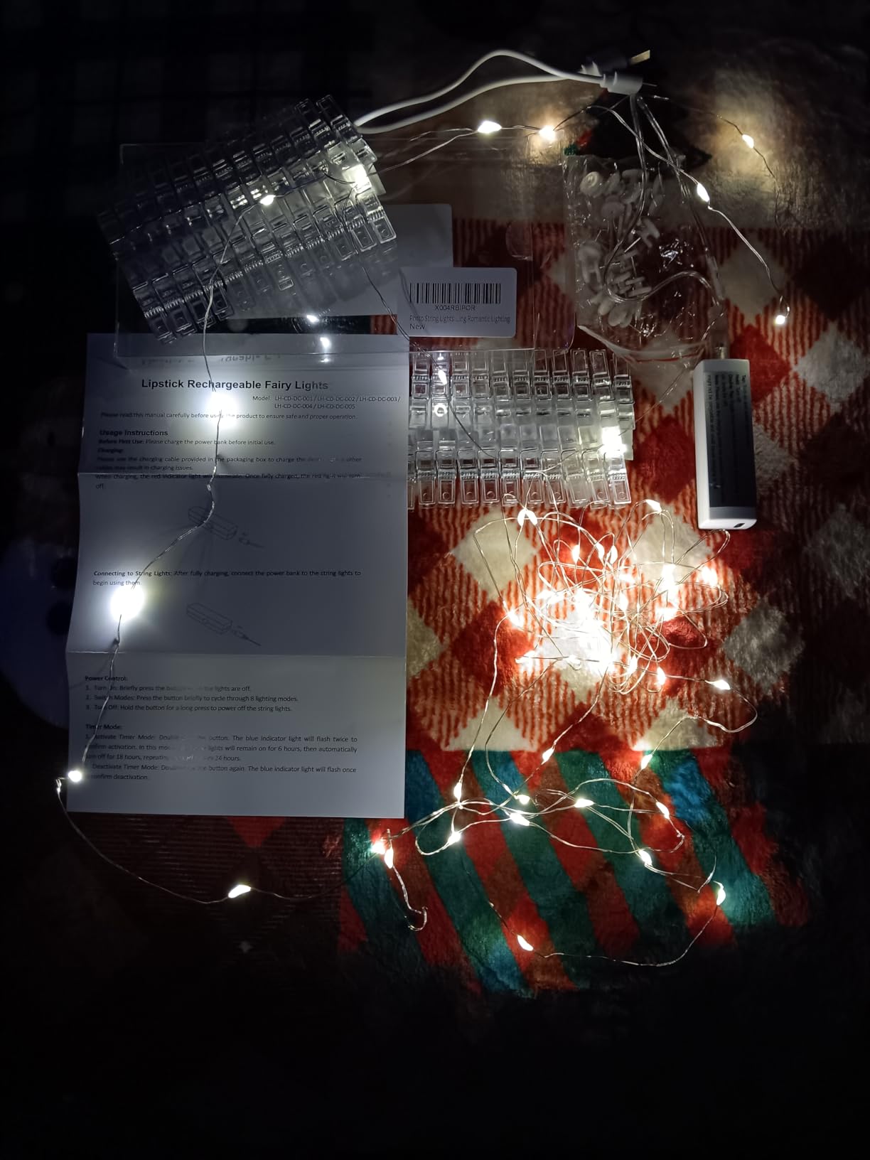 Lakumu 50 LED Photo Clips String Lights, 50 Clips 20 Hooks, 17ft Rechargeable Fairy Lights with 8 Modes & Timer for Wall, Girls Room Decor, Bedroom, Christmas, Party, Wedding customer photo 2
