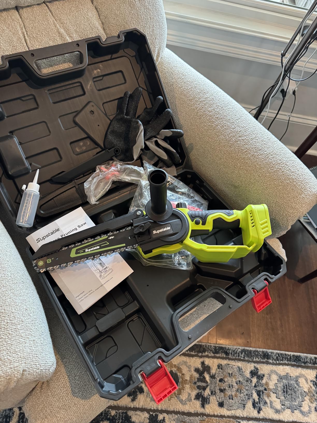 Electric Pole Saws for Tree Trimming, 8 Inch & 6 Inch Mini Chainsaw Cordless with Extension Pole, 16Ft Reach, 2x4.0Ah Battery, Auto Oiling, Tool-Free Chain Tensioning, Tree Trimmer for Branch Limb Cut customer photo 1