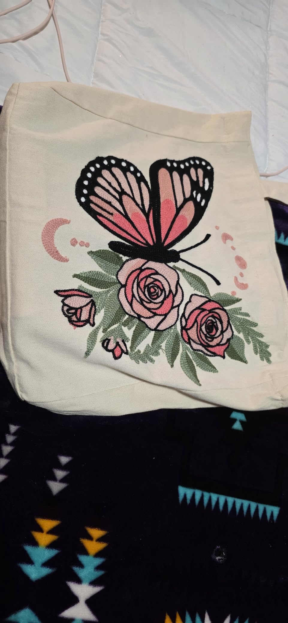 Embroidery Canvas Tote Bag for Women - Reusable Tote with Buckle Aesthetic Cute Shoulder Bag for Shopping, Grocery customer photo 2