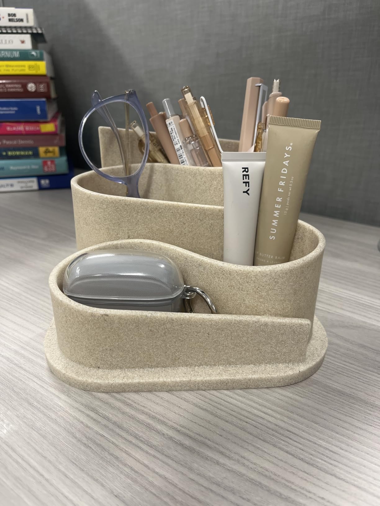 OAKOA Aesthetic Desk Organizer - Aesthetic Office Desk Accessories - Boho Pen Holder - Neutral Beige Desk Accessories - Home Office Essentials for Women - Cute Pencil Holder customer photo 2