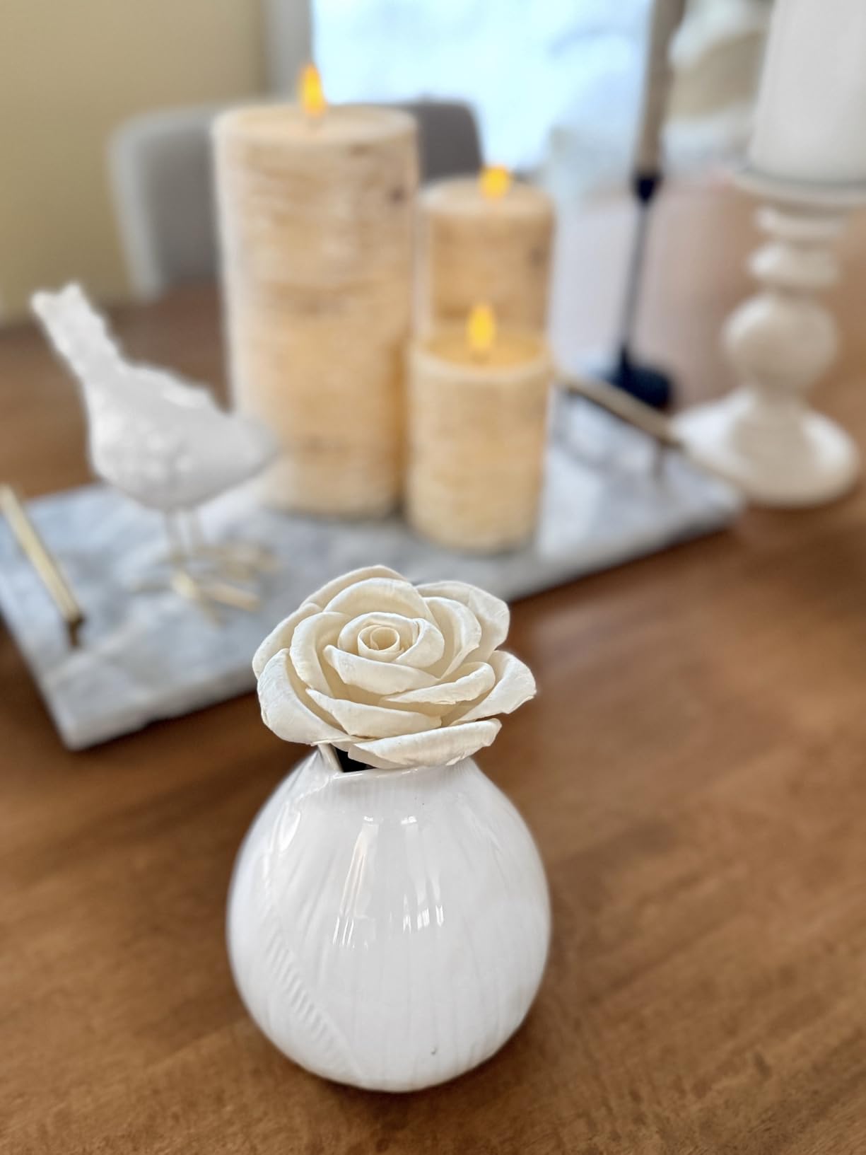 Flower Reed Diffuser Sola Wood Flowers Natural Material Aromatherapy Reed Decorative Aromatherapy Flower Refill Diffuser Reeds, 7Pcs Flower, 7Pcs Rope, 8 Pcs Diffuser Rattan (2-3.5 Inches, White) customer photo 2